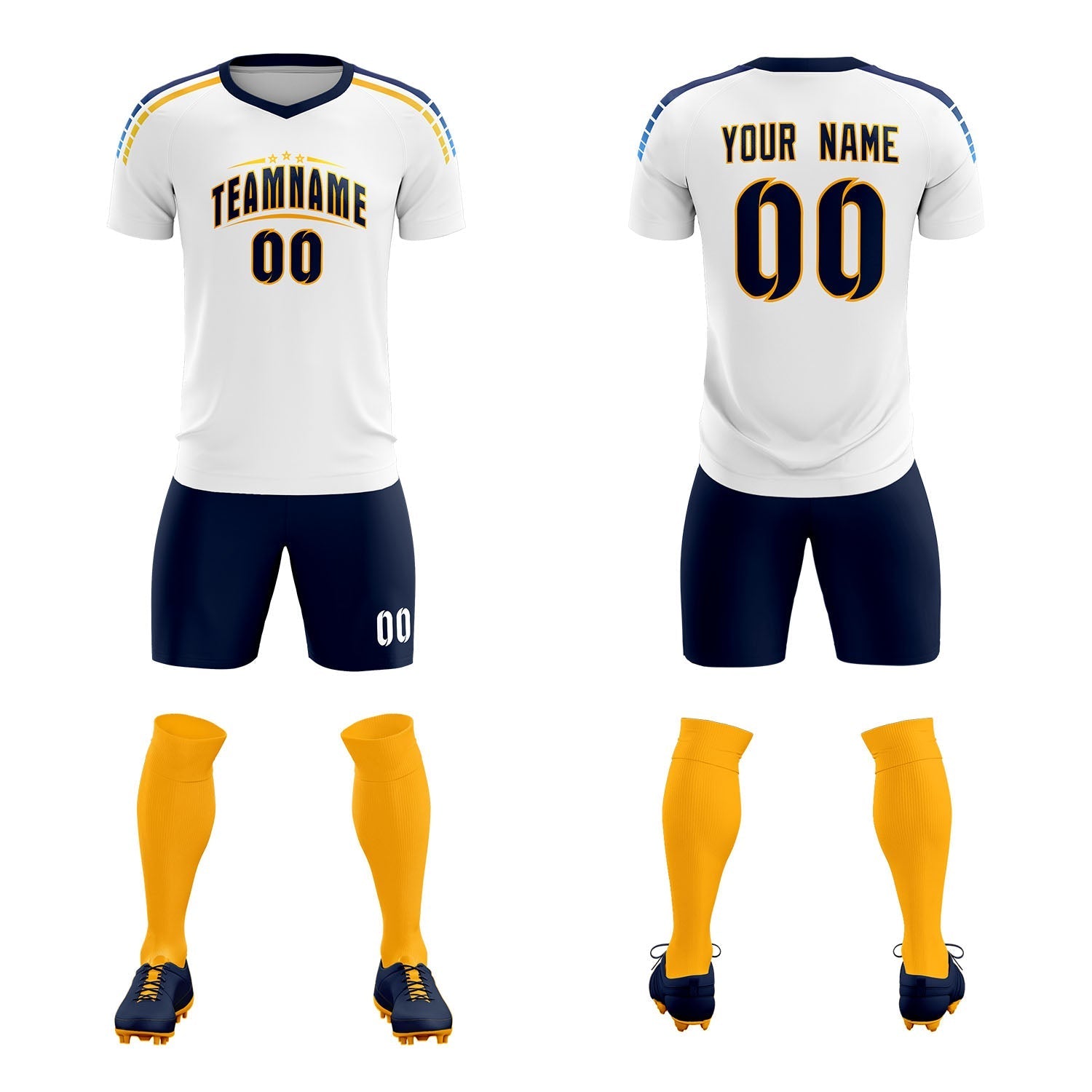 Custom White Raglan Shoulder Striped Soccer Tops/Sets Jersey