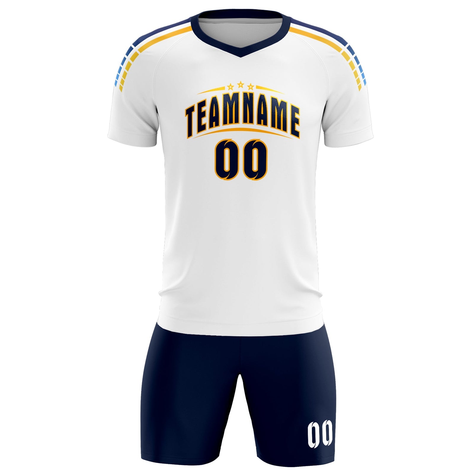 Custom White Raglan Shoulder Striped Soccer Tops/Sets Jersey