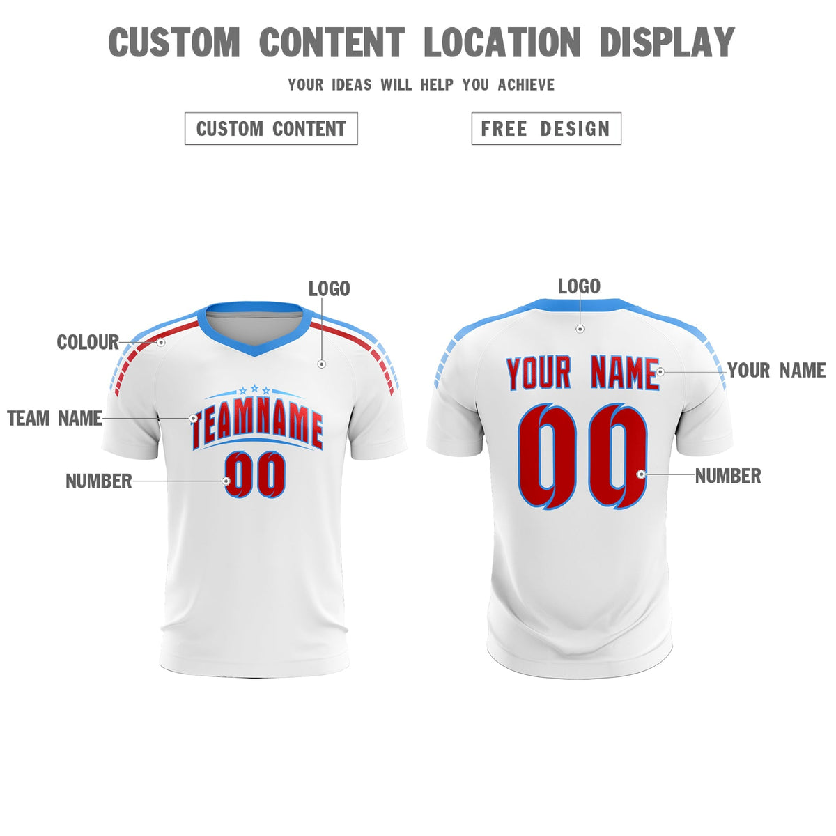 Custom White Raglan Shoulder Striped Soccer Tops/Sets Jersey