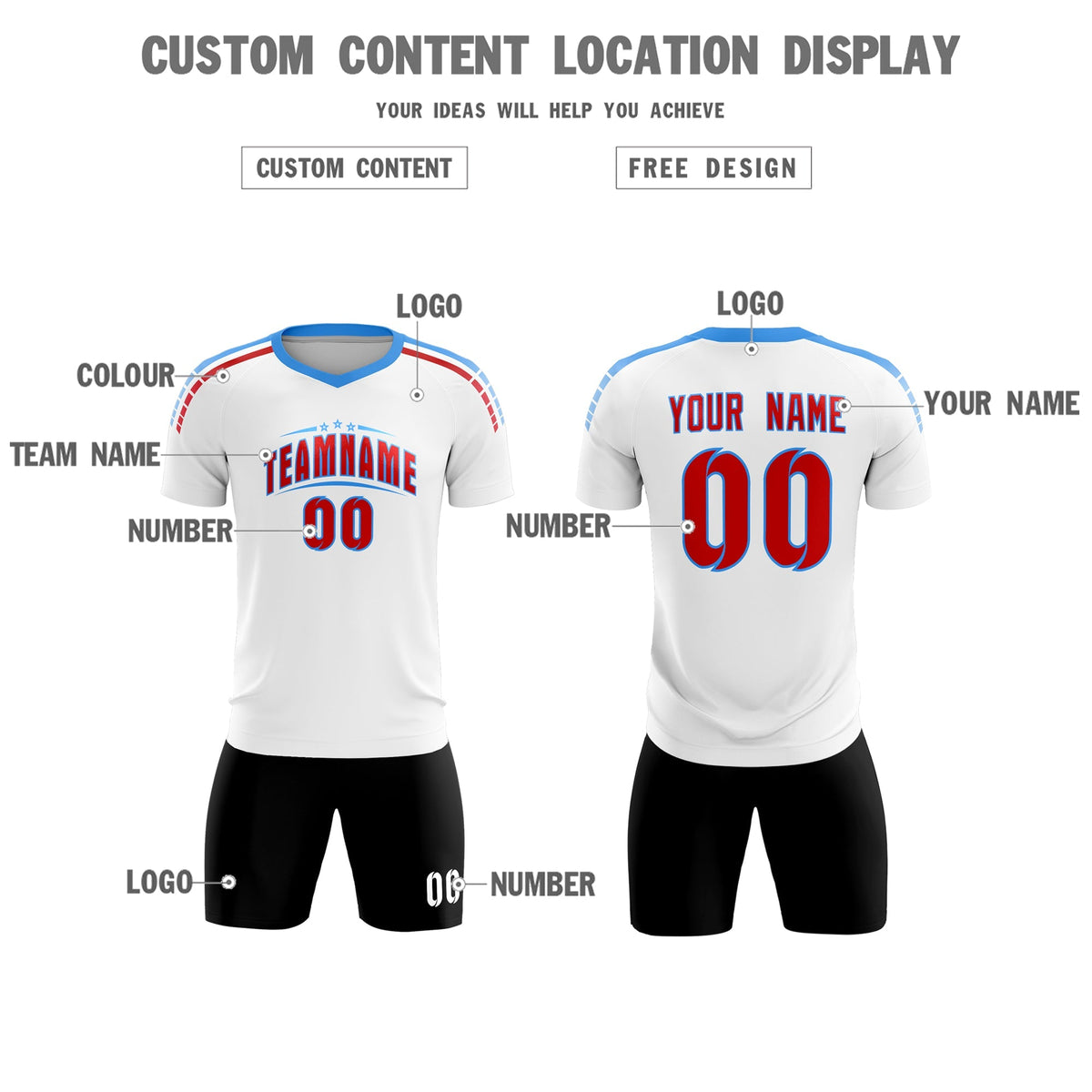Custom White Raglan Shoulder Striped Soccer Tops/Sets Jersey
