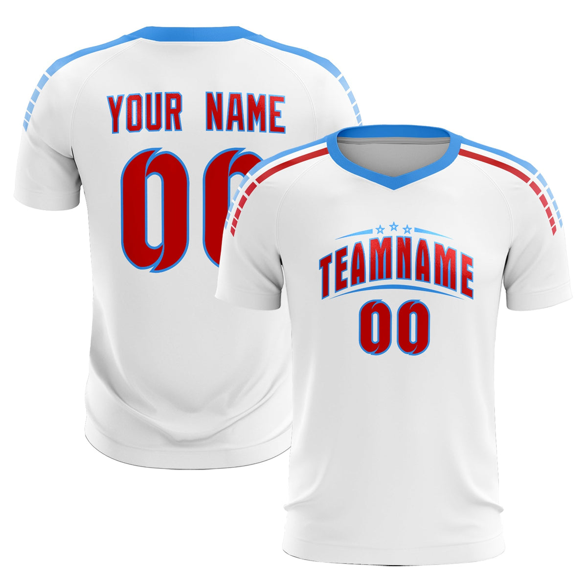 Custom White Raglan Shoulder Striped Soccer Tops/Sets Jersey