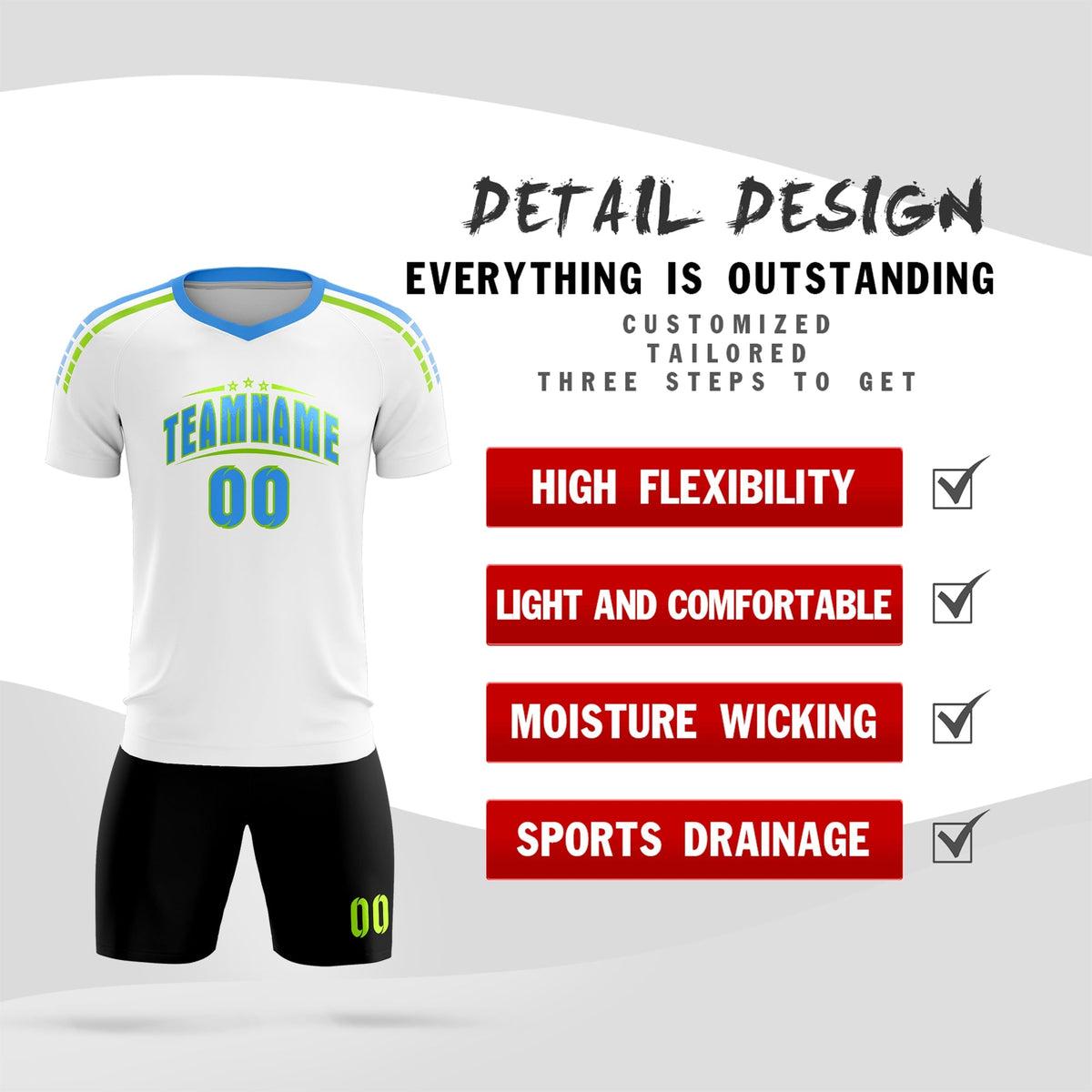 Custom White Raglan Shoulder Striped Soccer Tops/Sets Jersey