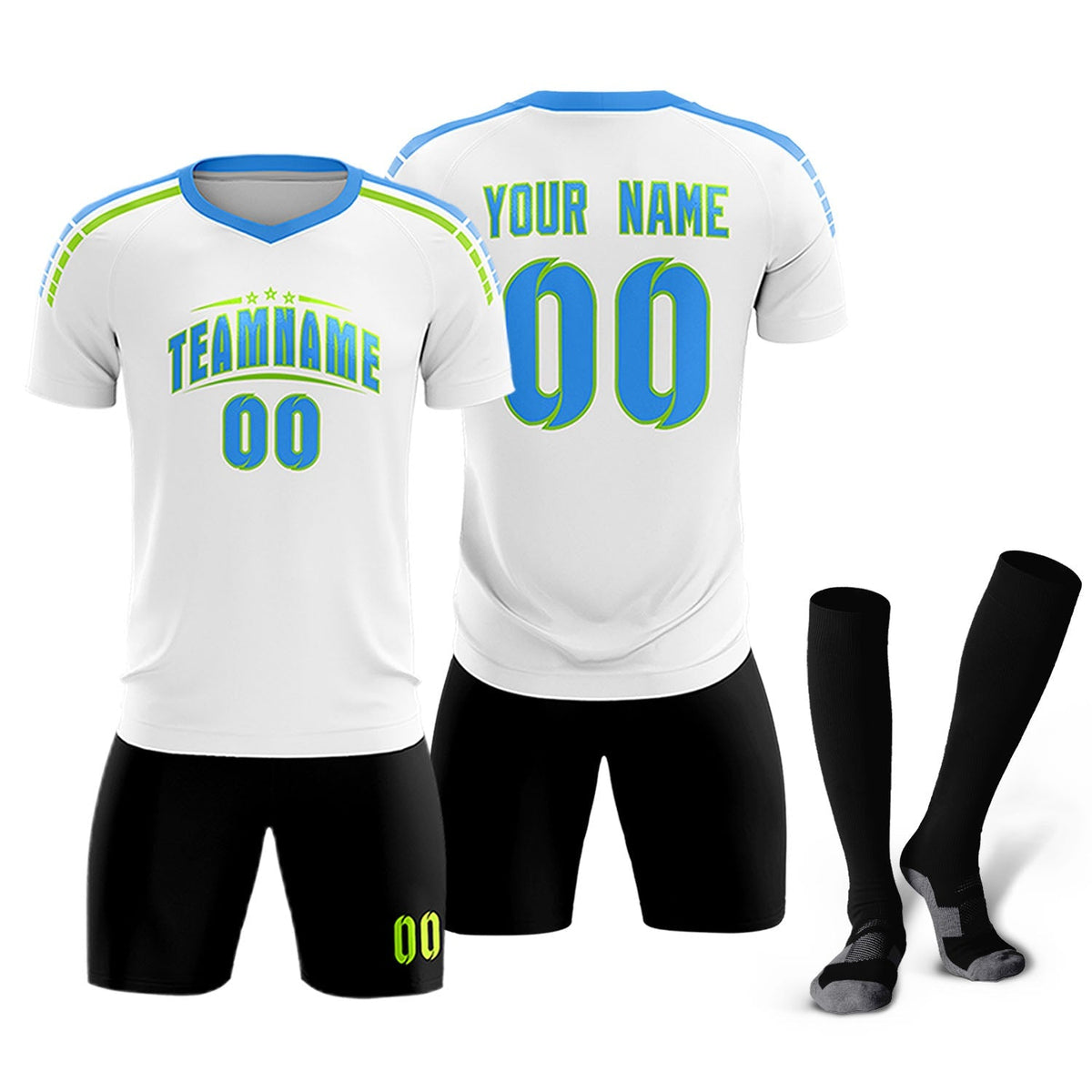 Custom White Raglan Shoulder Striped Soccer Tops/Sets Jersey