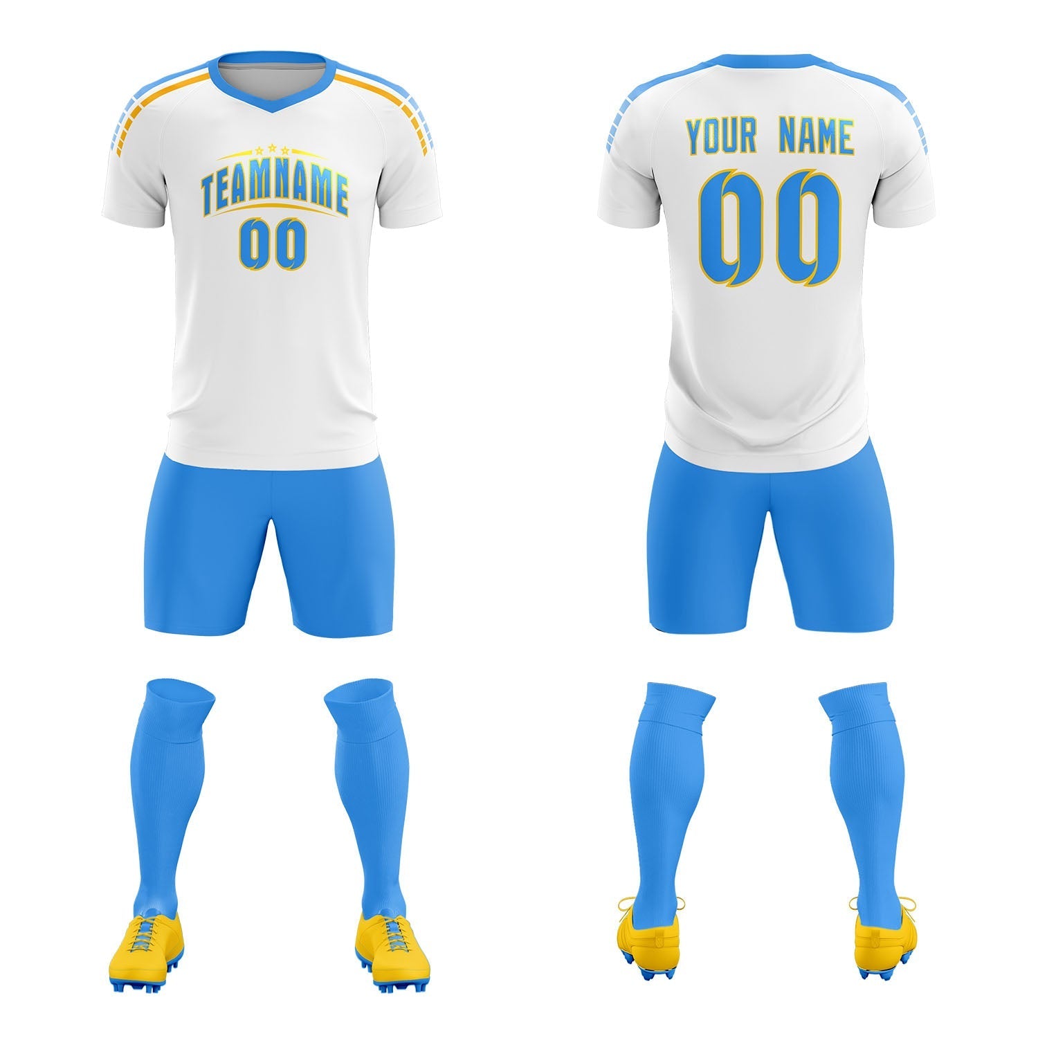 Custom White Raglan Shoulder Striped Soccer Tops/Sets Jersey