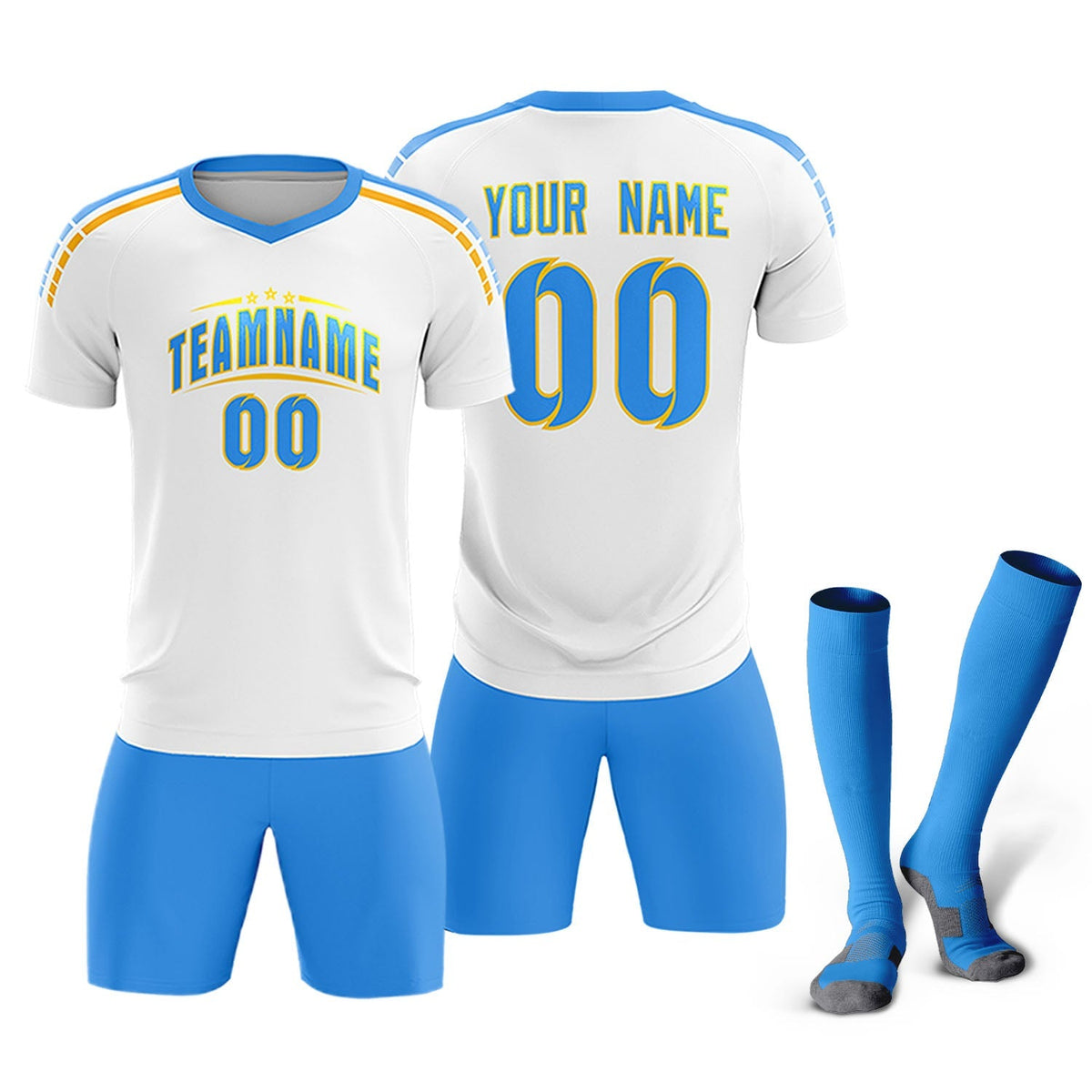 Custom White Raglan Shoulder Striped Soccer Tops/Sets Jersey