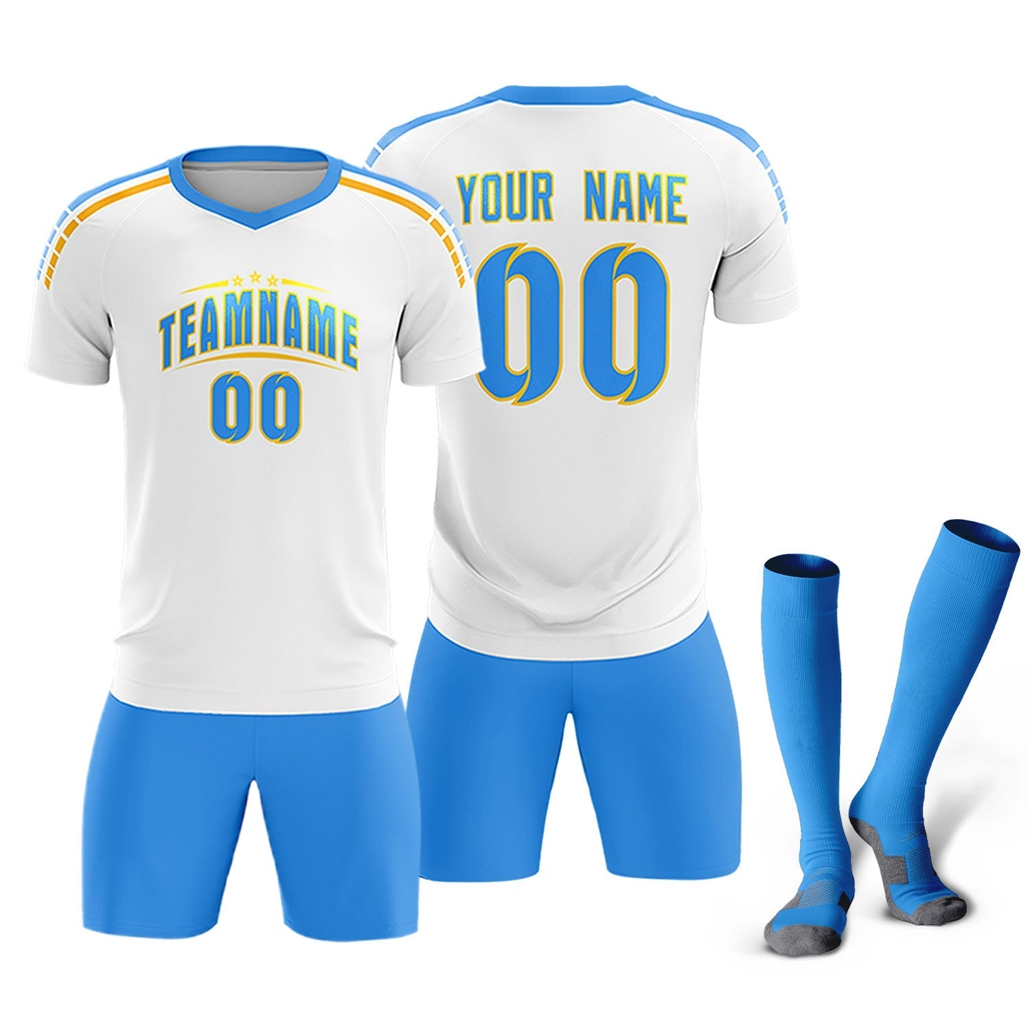 Custom White Raglan Shoulder Striped Soccer Tops/Sets Jersey