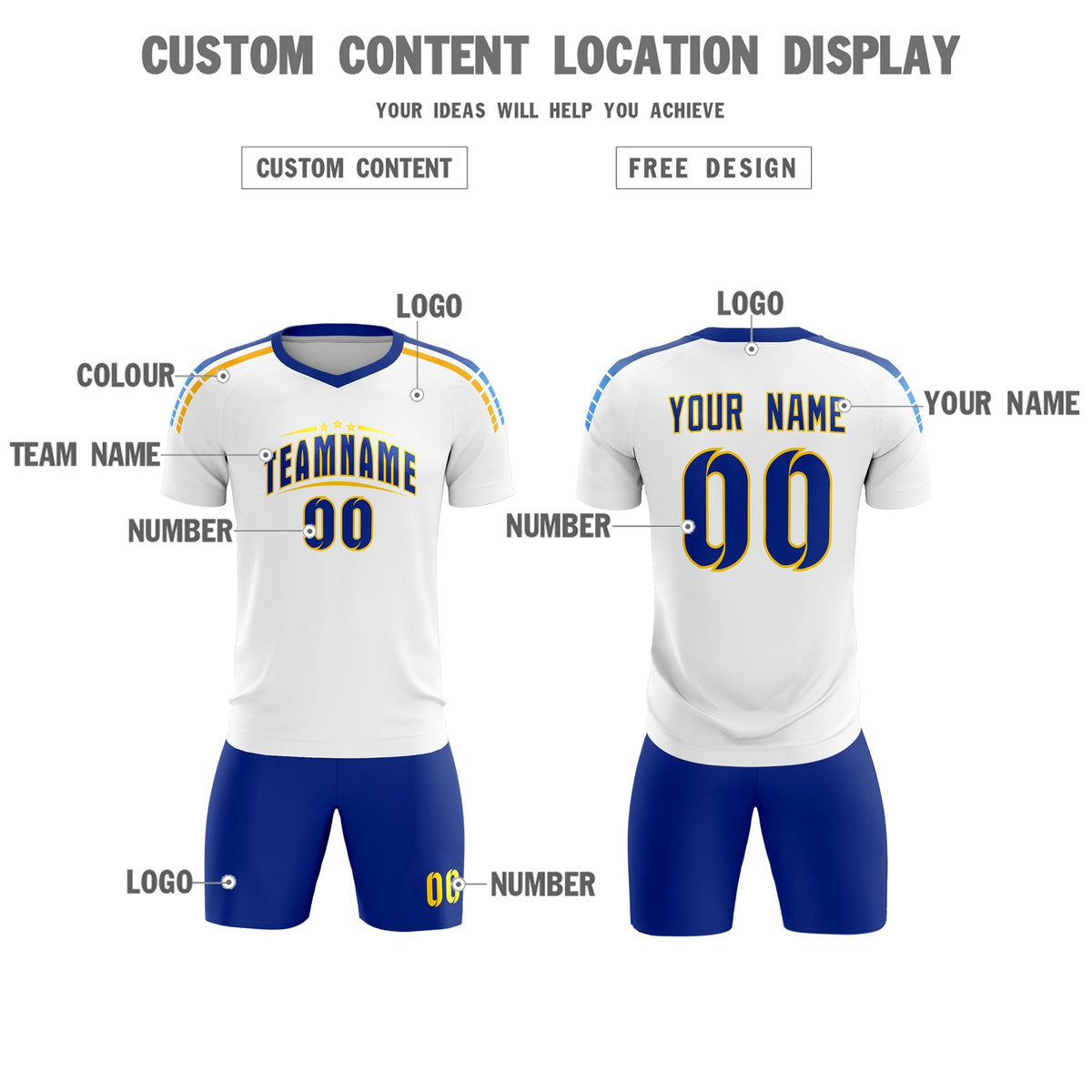 Custom White Raglan Shoulder Striped Soccer Tops/Sets Jersey