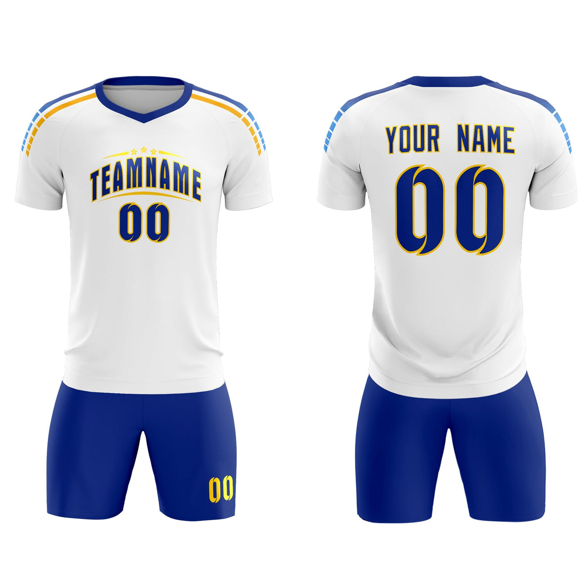 Custom White Raglan Shoulder Striped Soccer Tops/Sets Jersey