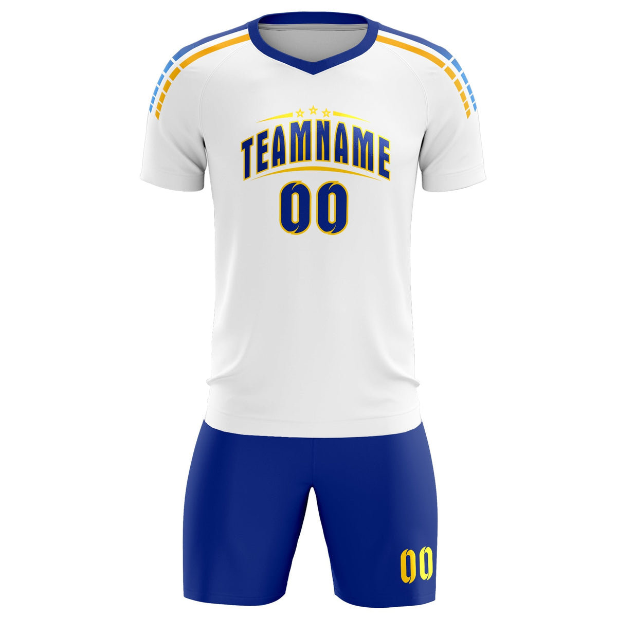 Custom White Raglan Shoulder Striped Soccer Tops/Sets Jersey