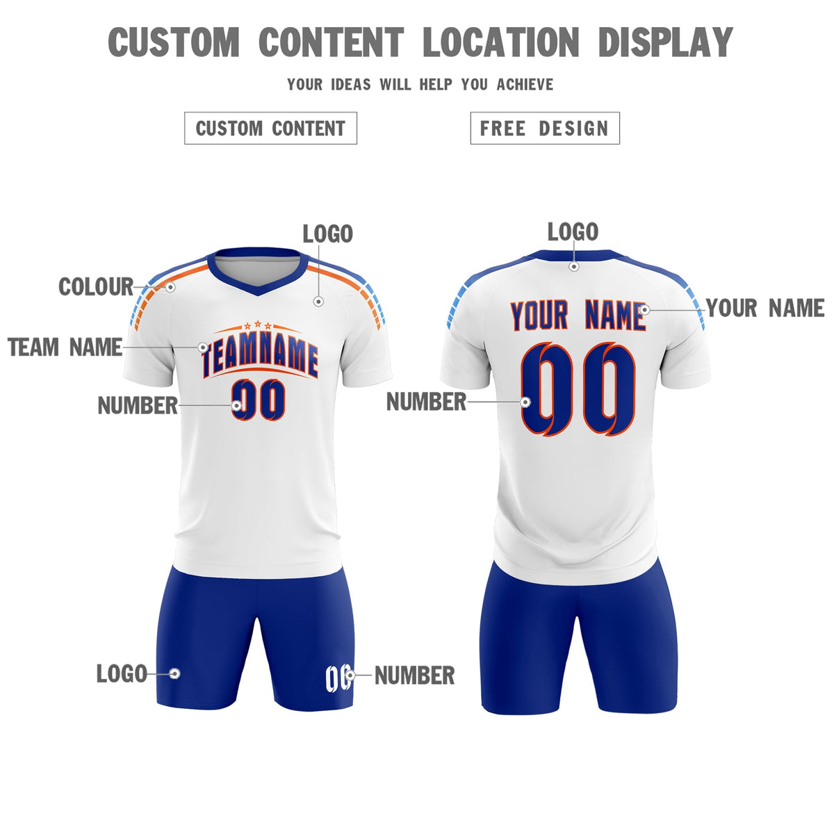 Custom White Raglan Shoulder Striped Soccer Tops/Sets Jersey