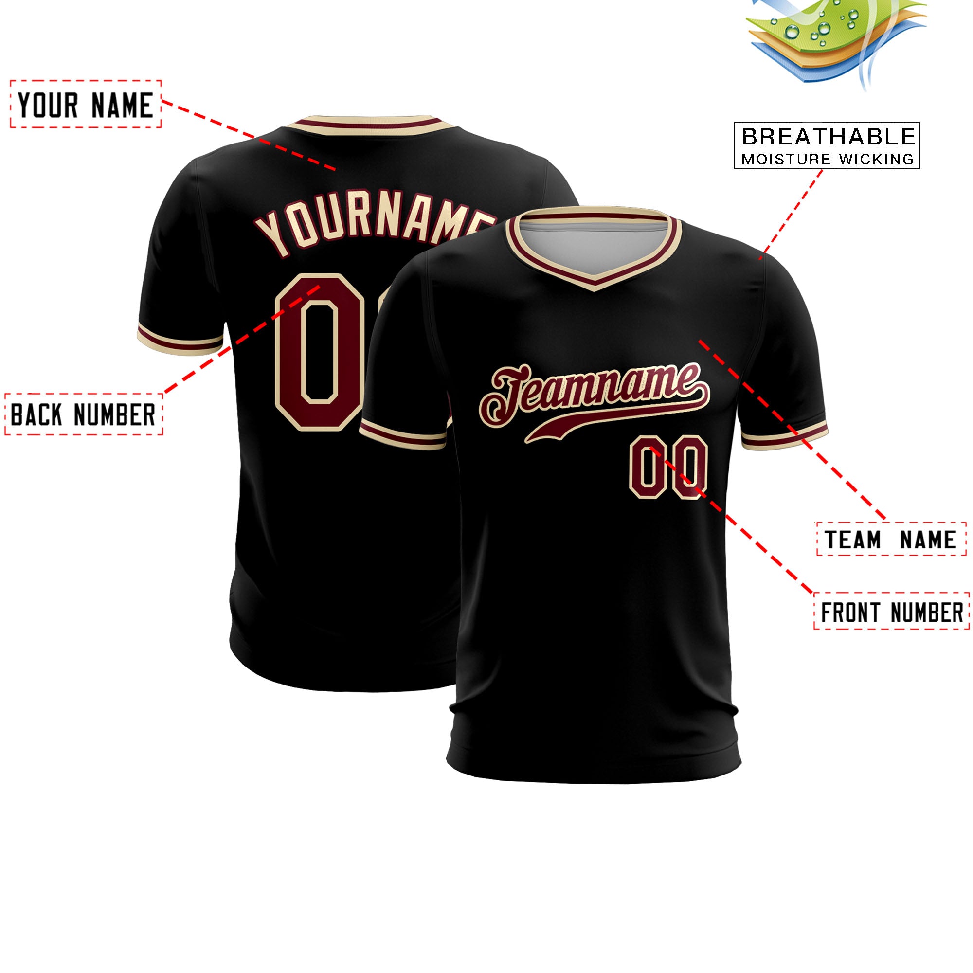 Custom Black Crimson-Khaki Sport Soccer Tops Jersey