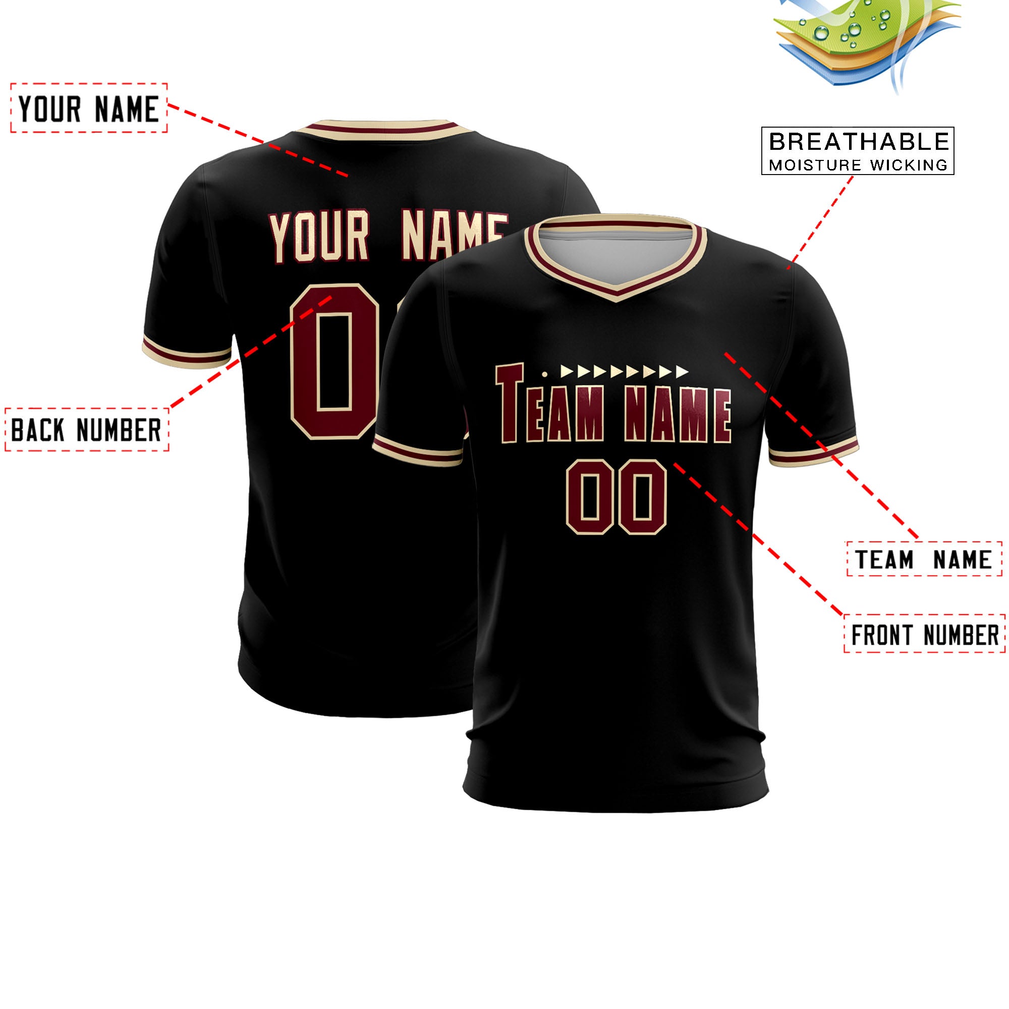 Custom Black Crimson-Khaki Sport Soccer Tops Jersey