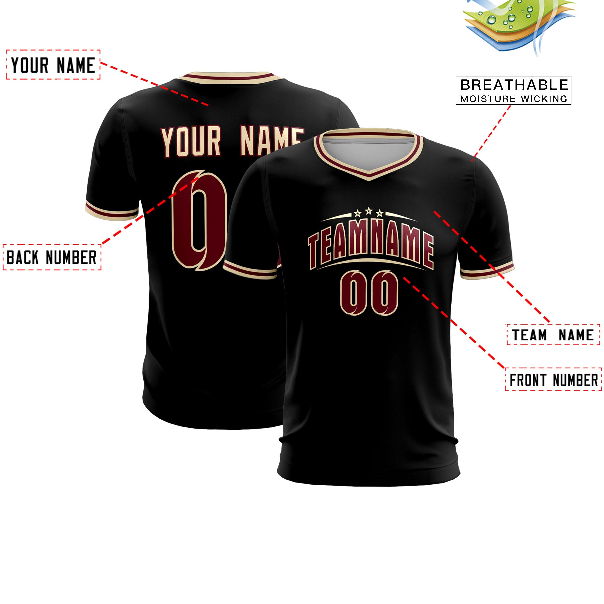 Custom Black Crimson-Khaki Sport Soccer Tops Jersey