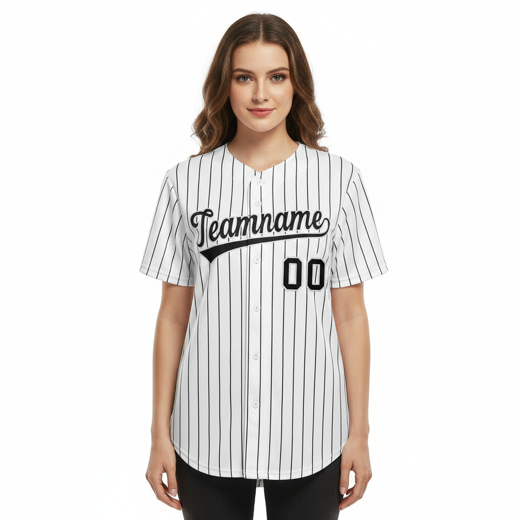 Custom White Black Stripe Fashion Authentic Baseball Jersey For Women