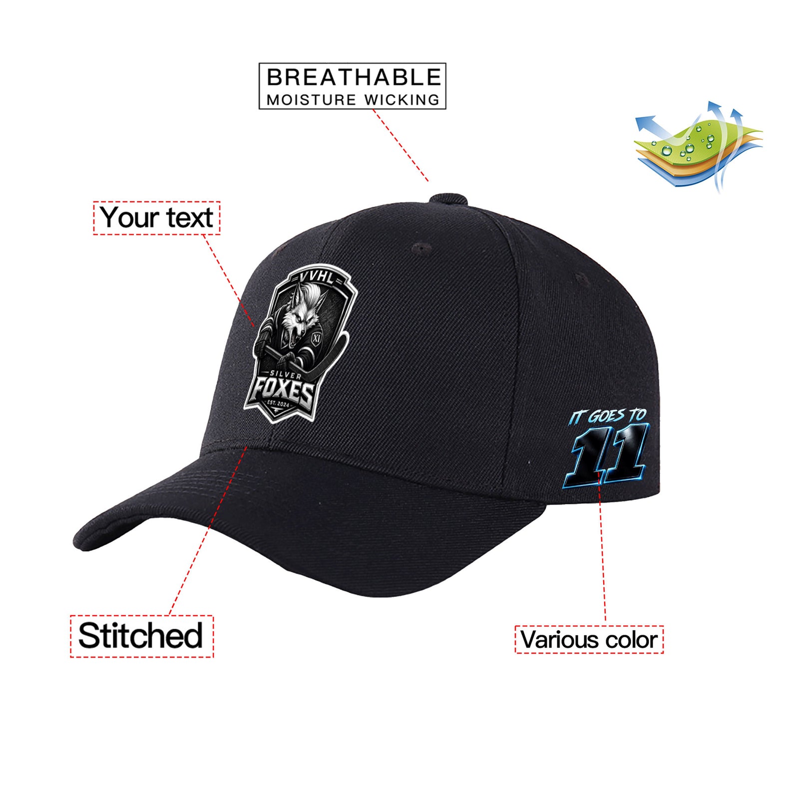 VVHL S11 Season × Silver Fox3D Puff Embroidery Flat Embroidery Baseball Cap