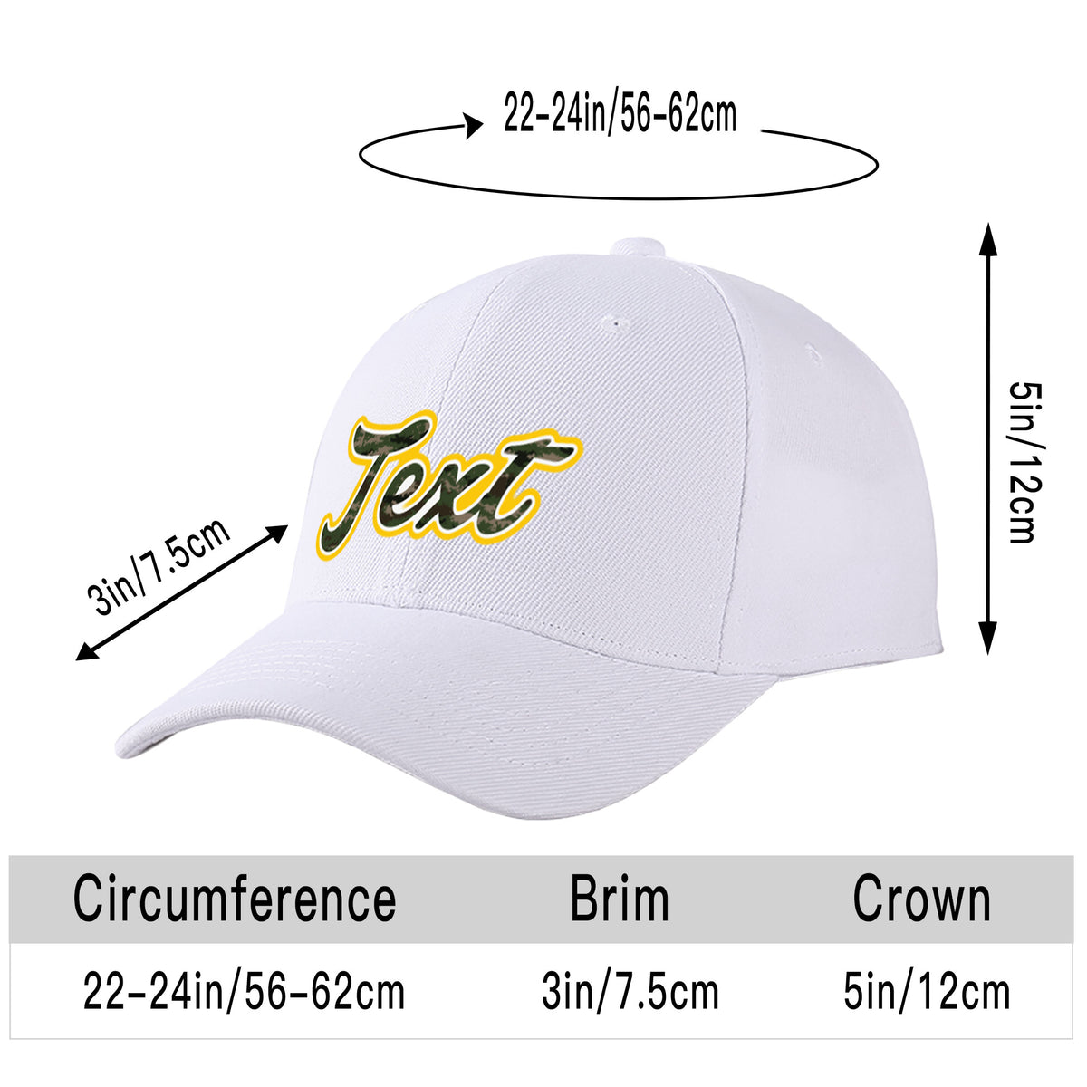 Custom White 3D Puff Embroidery Flat Embroidery Casual Sport Baseball Cap