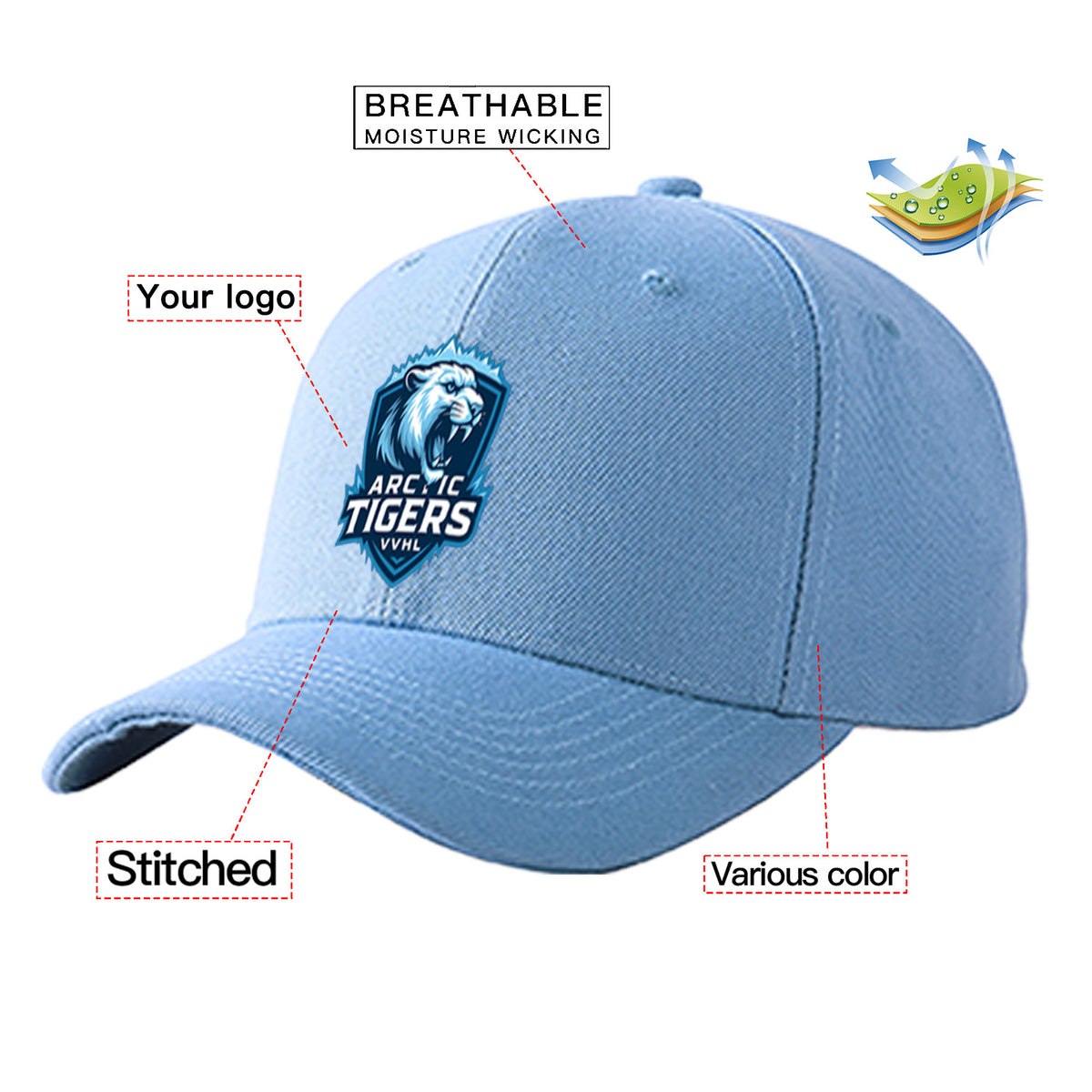 VVHL Powder Blue S9-Arctic-Tigers 3D Puff Embroidery Flat Embroidery Baseball Cap