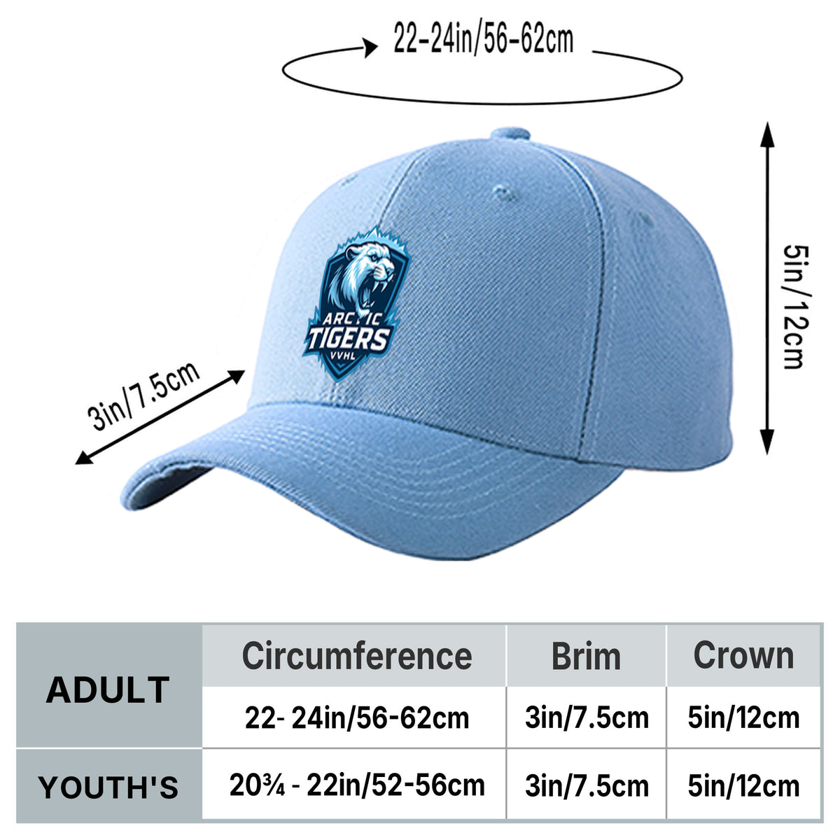 VVHL Powder Blue S9-Arctic-Tigers 3D Puff Embroidery Flat Embroidery Baseball Cap