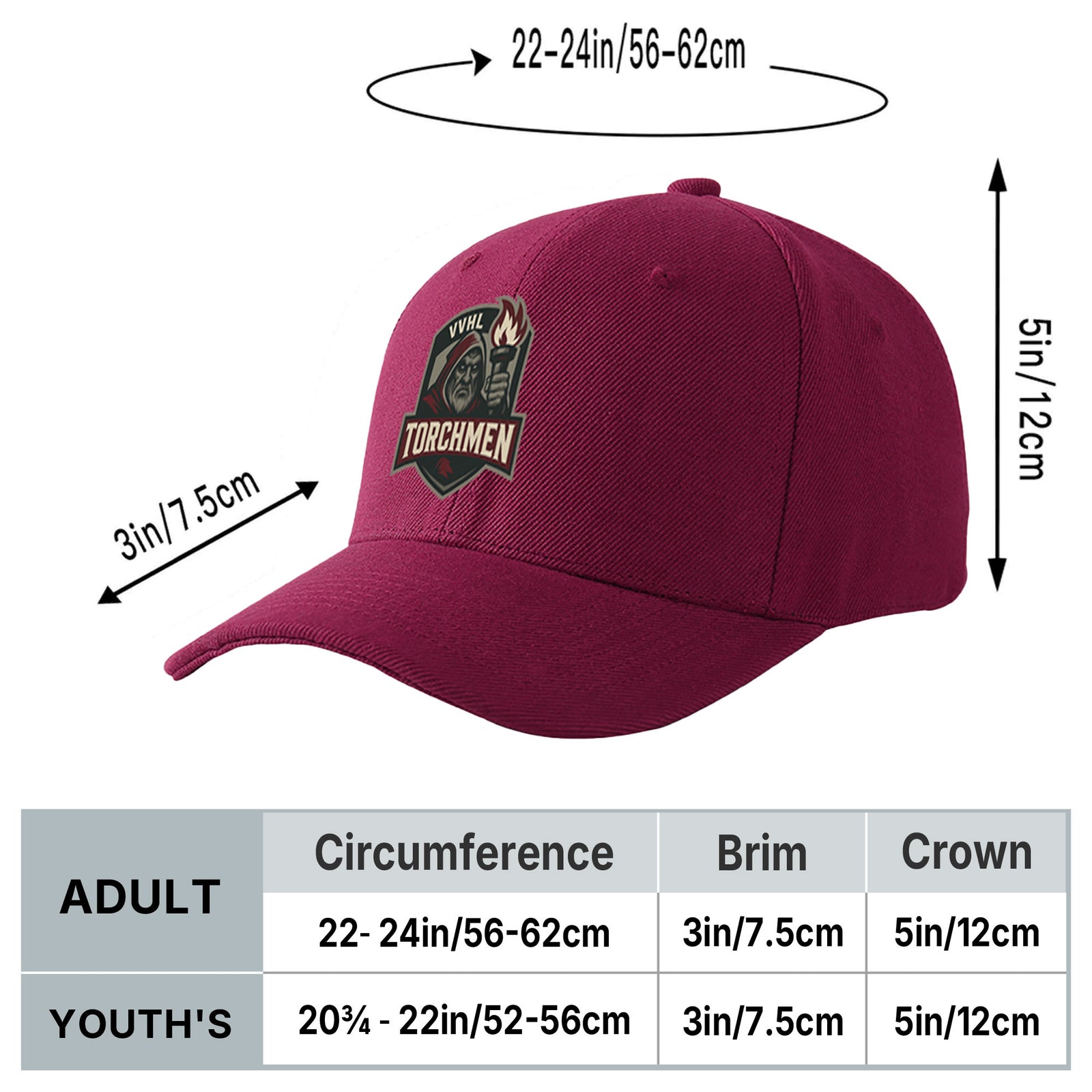 VVHL Burgundy S9-Torchmen 3D Puff Embroidery Flat Embroidery Baseball Cap