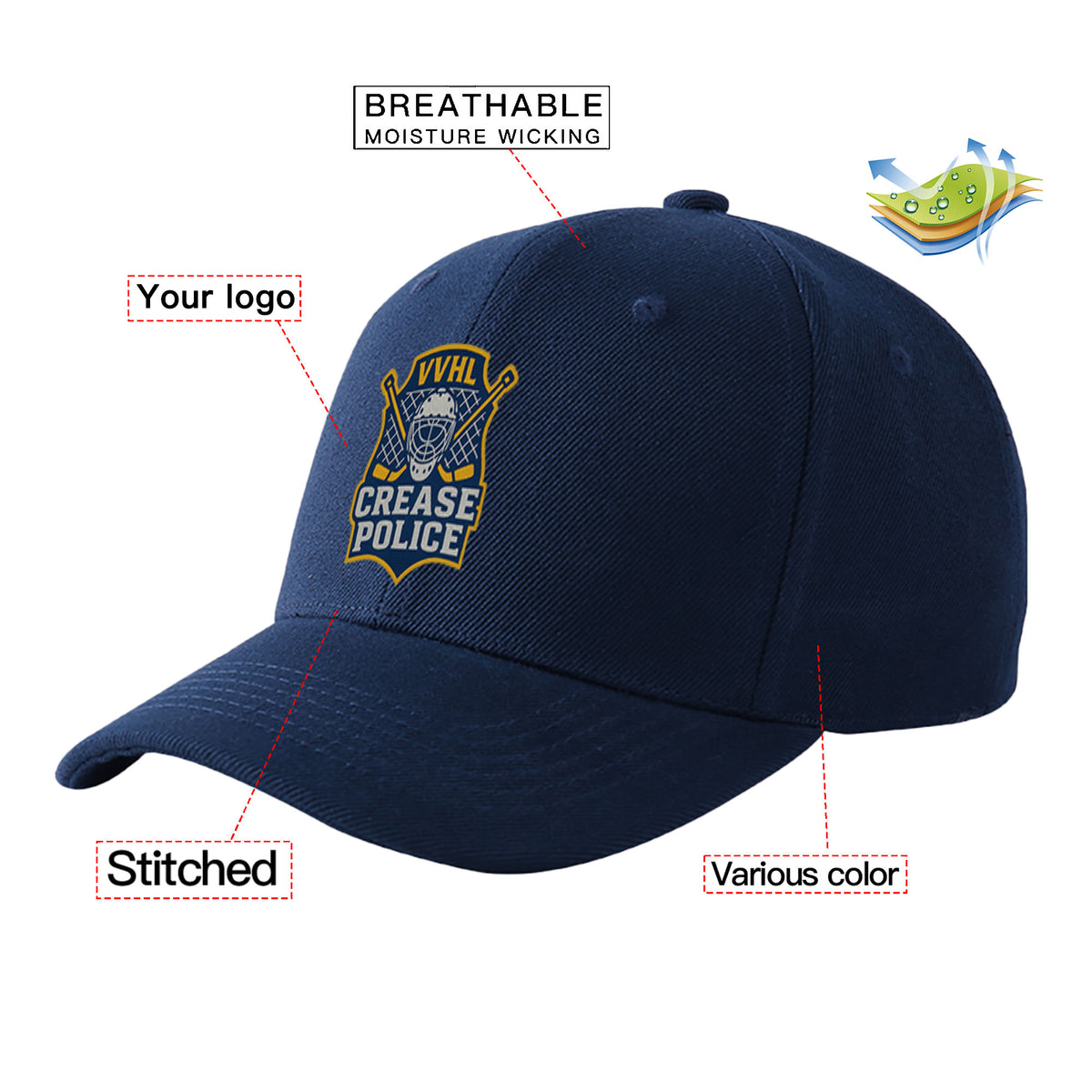 VVHL Navy S9-Crease-Police 3D Puff Embroidery Flat Embroidery Baseball Cap
