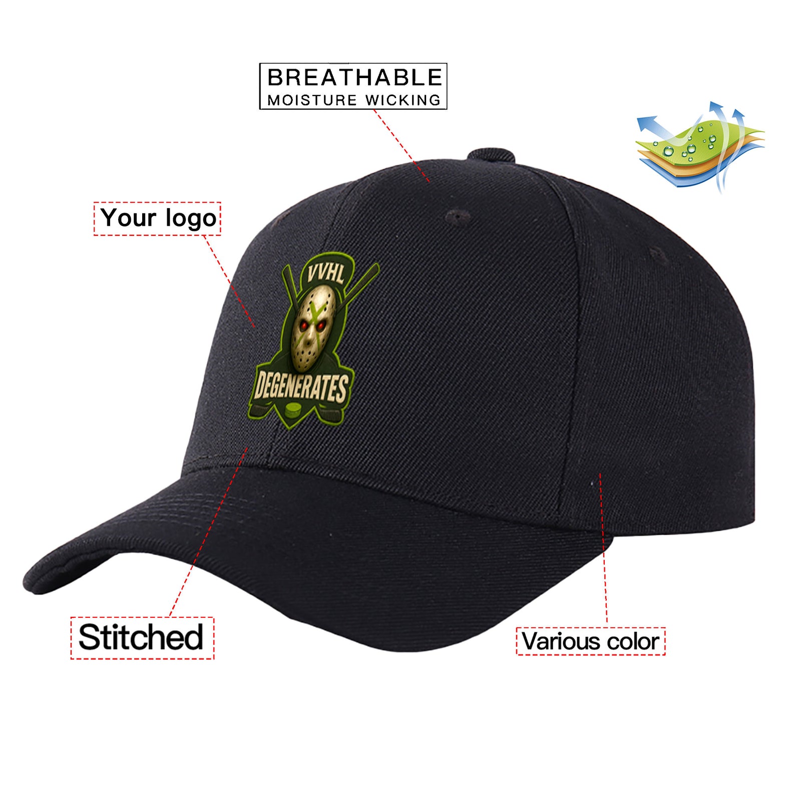 VVHL Black S9-Degenerates 3D Puff Embroidery Flat Embroidery Baseball Cap