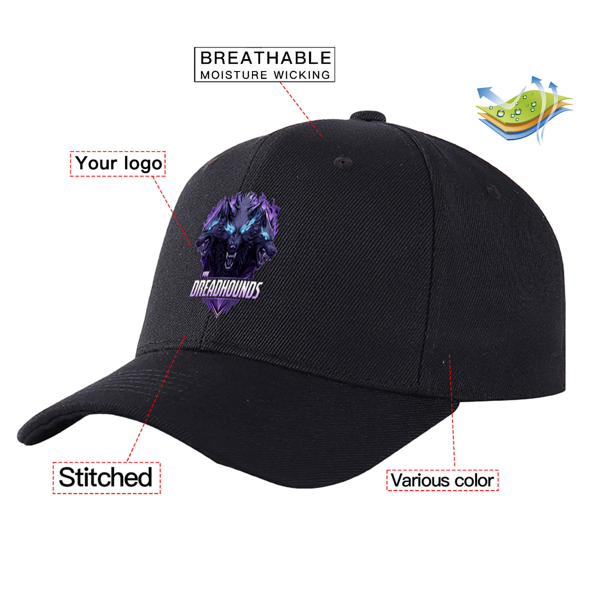 VVHL Black S9-Dreadhounds 3D Puff Embroidery Flat Embroidery Baseball Cap
