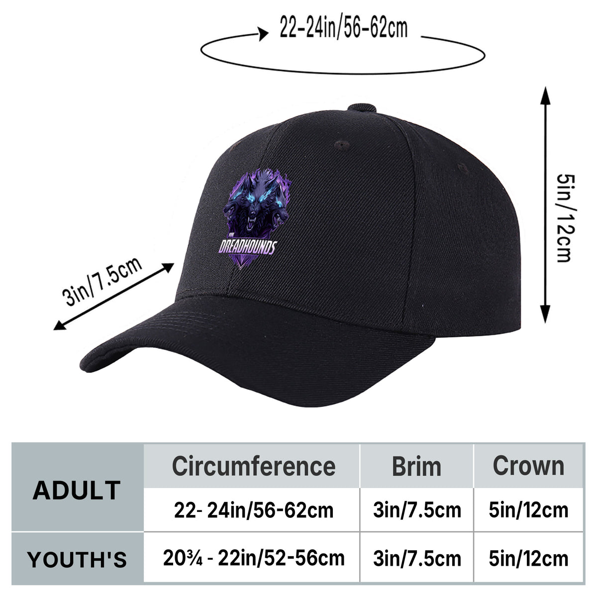 VVHL Black S9-Dreadhounds 3D Puff Embroidery Flat Embroidery Baseball Cap