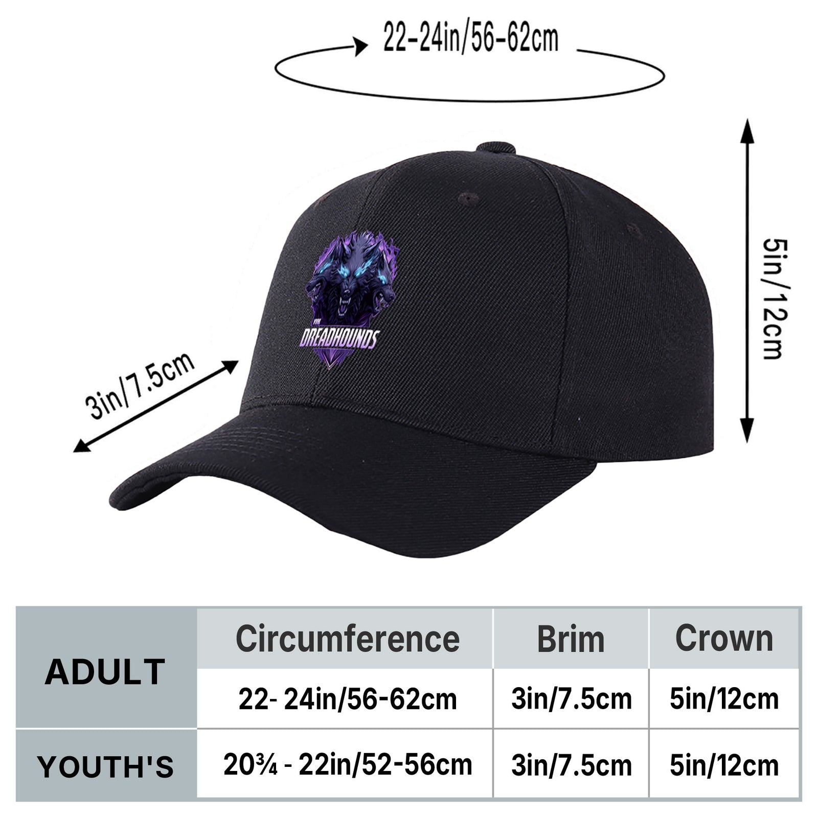 VVHL Black S9-Dreadhounds 3D Puff Embroidery Flat Embroidery Baseball Cap