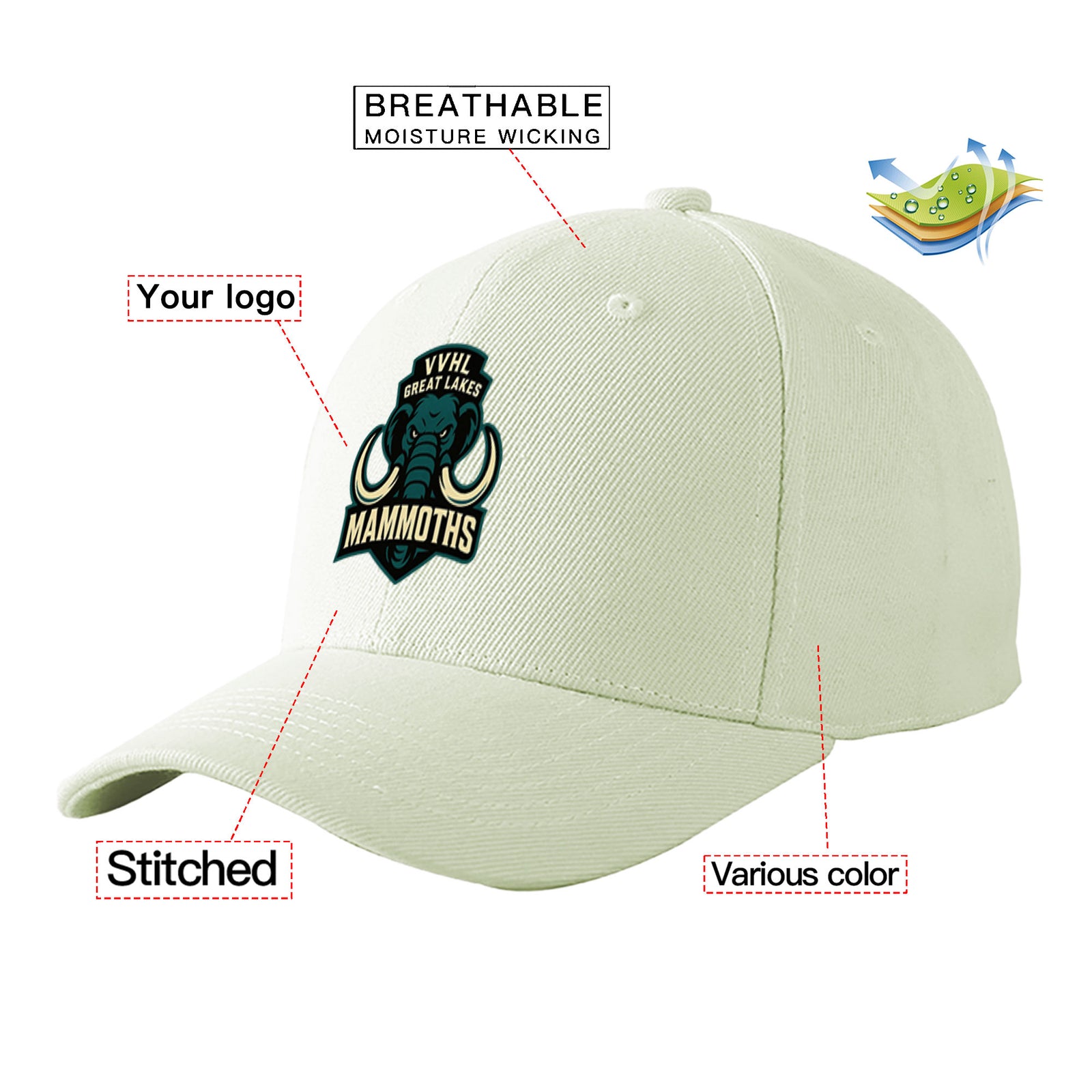 VVHL Cream S9-Great-Lakes-Mammoths 3D Puff Embroidery Flat Embroidery Baseball Cap
