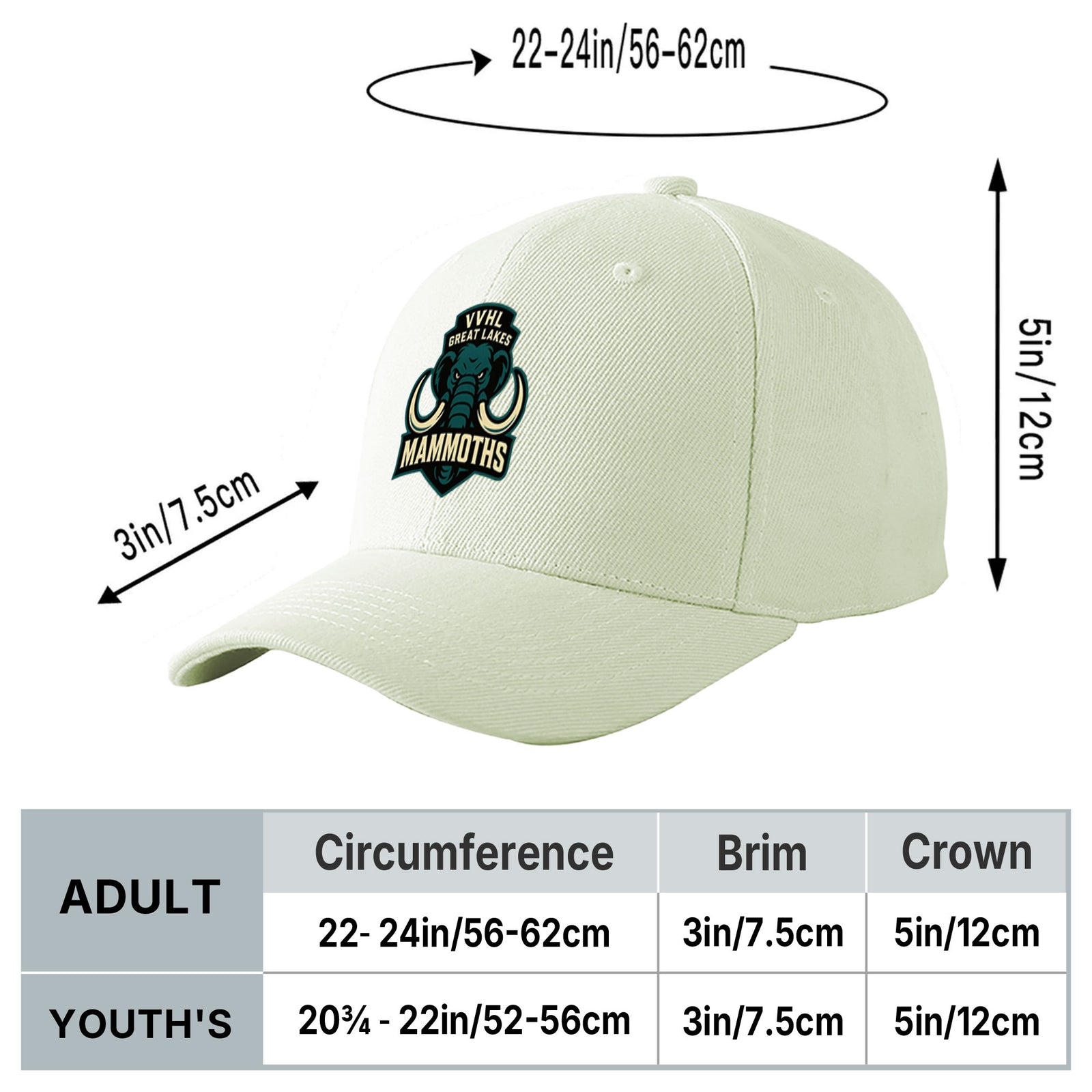 VVHL Cream S9-Great-Lakes-Mammoths 3D Puff Embroidery Flat Embroidery Baseball Cap