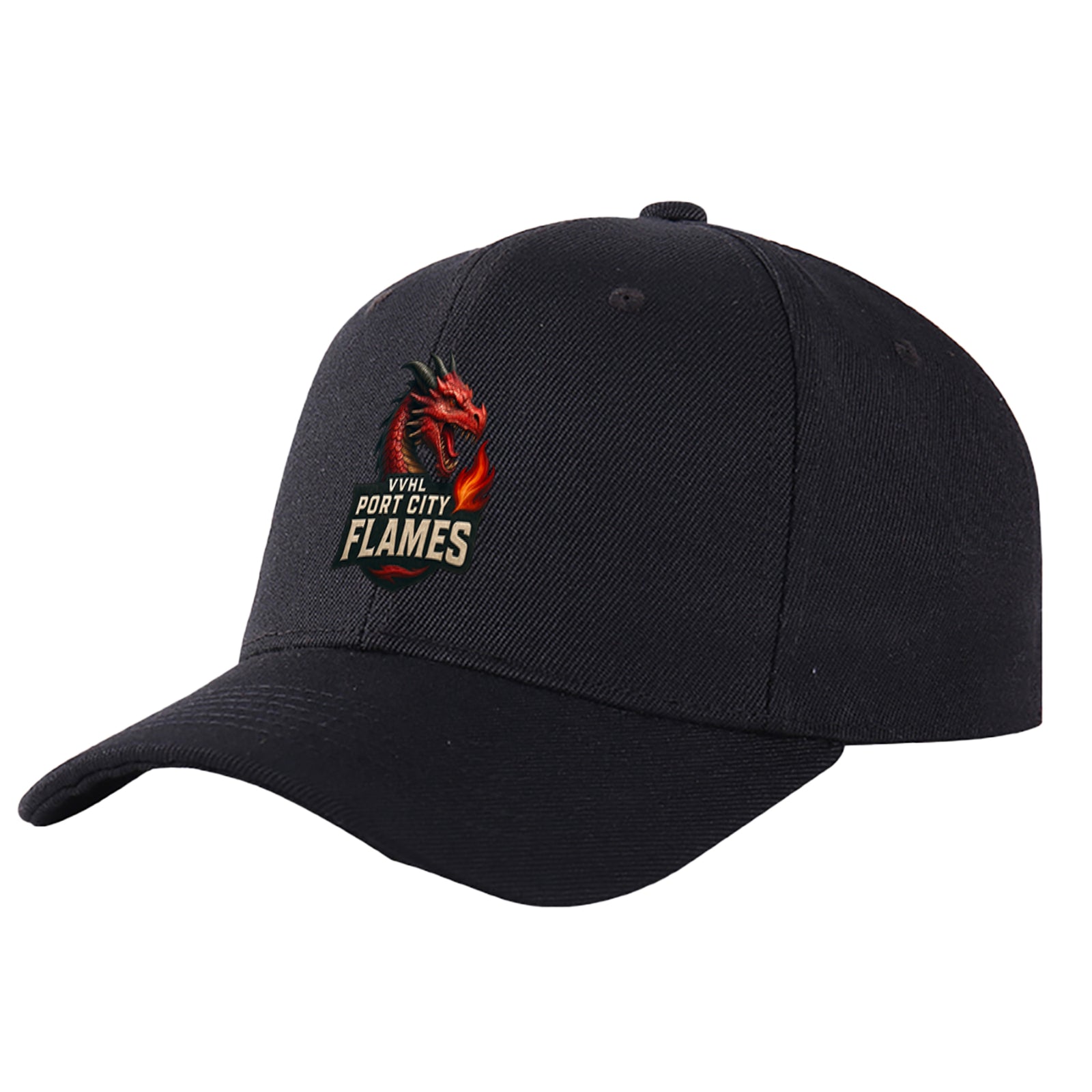 VVHL Black S9-Port-City-Flames 3D Puff Embroidery Flat Embroidery Baseball Cap