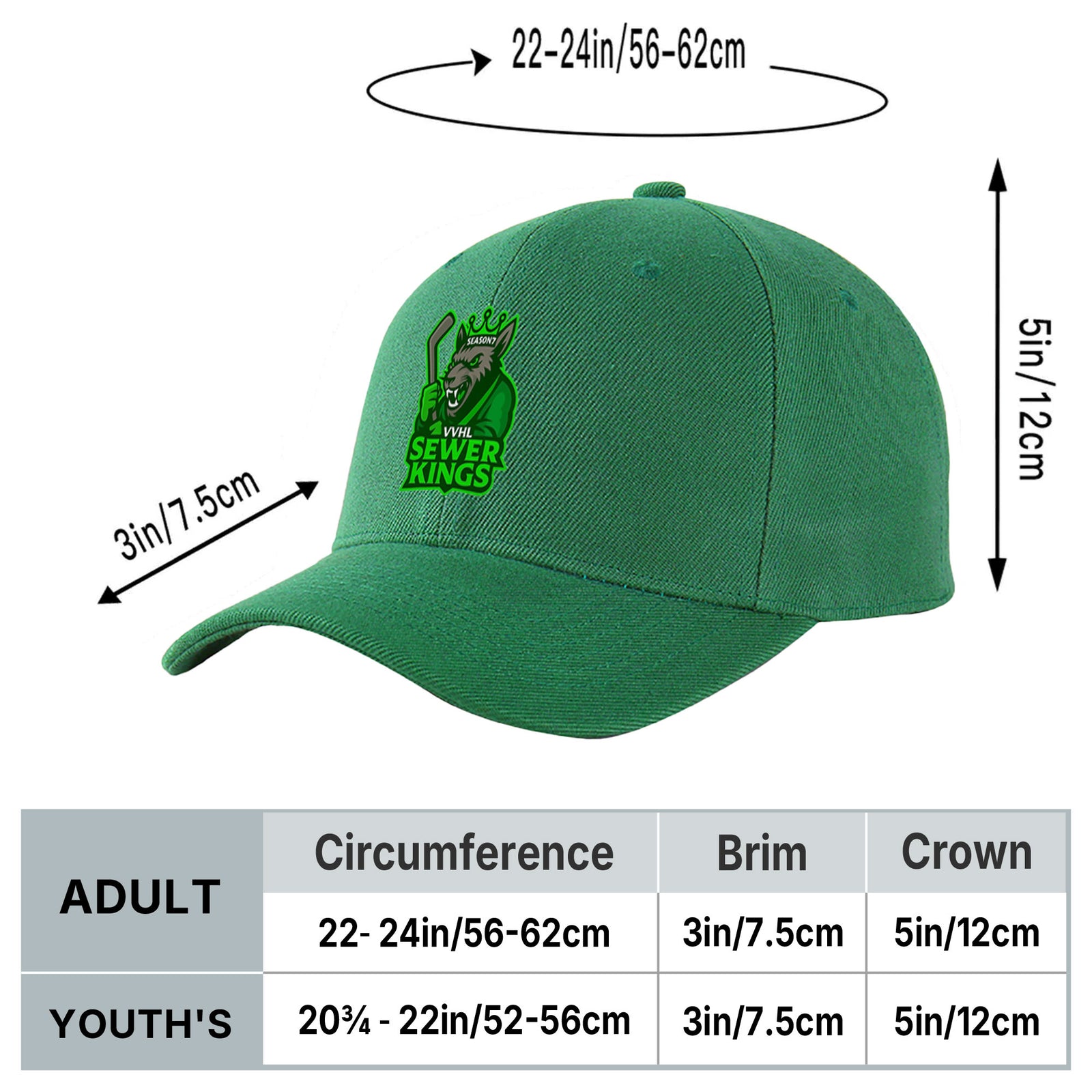 VVHL Green S9-Sewer-Kings 3D Puff Embroidery Flat Embroidery Baseball Cap