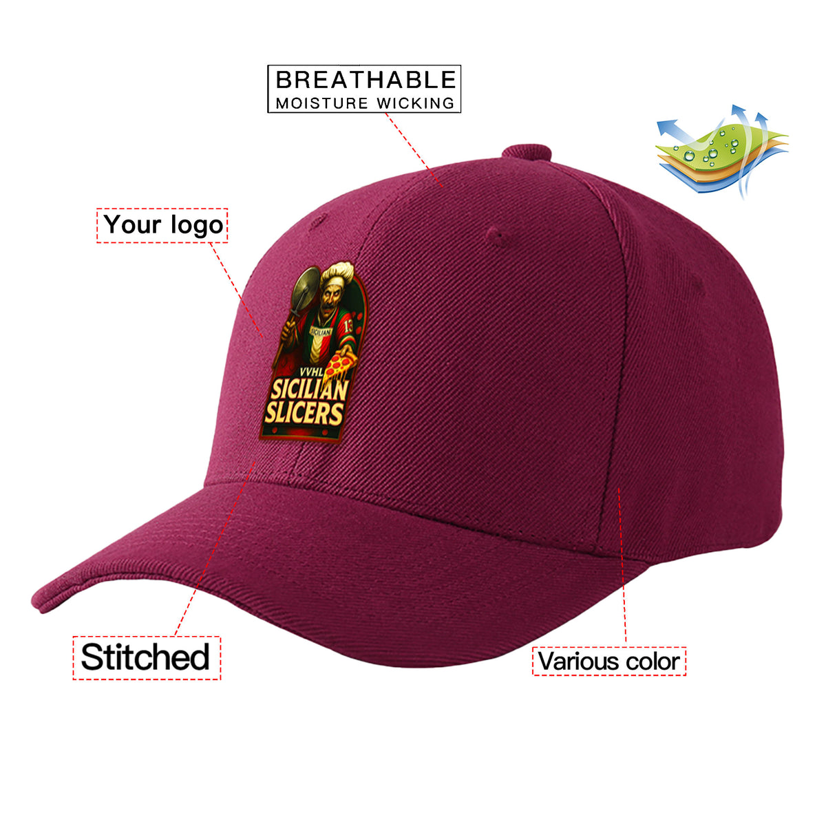 VVHL Burgundy S9-Sicilian-Slicers 3D Puff Embroidery Flat Embroidery Baseball Cap