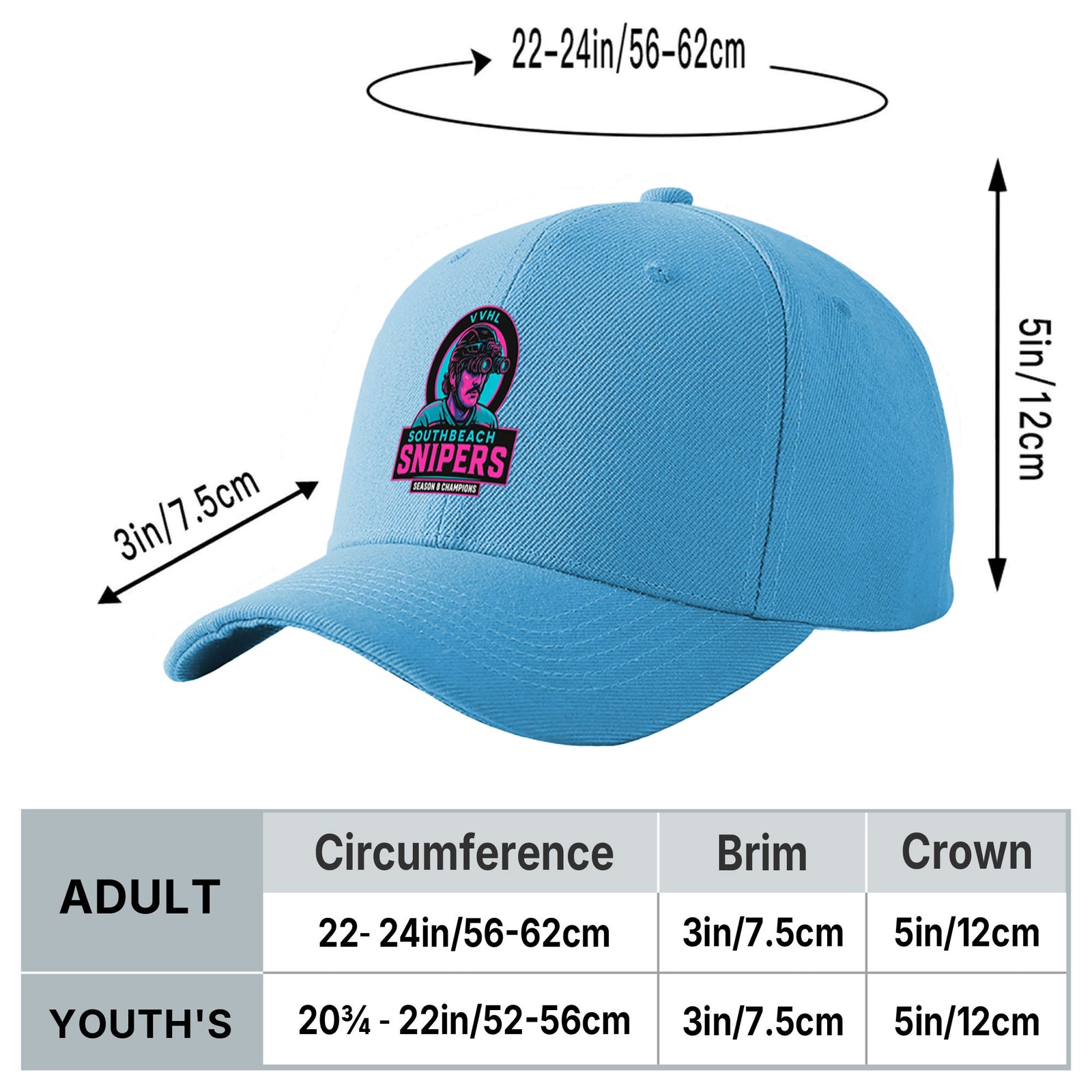 VVHL Powder Blue S9-South-Beach-Snipers 3D Puff Embroidery Flat Embroidery Baseball Cap