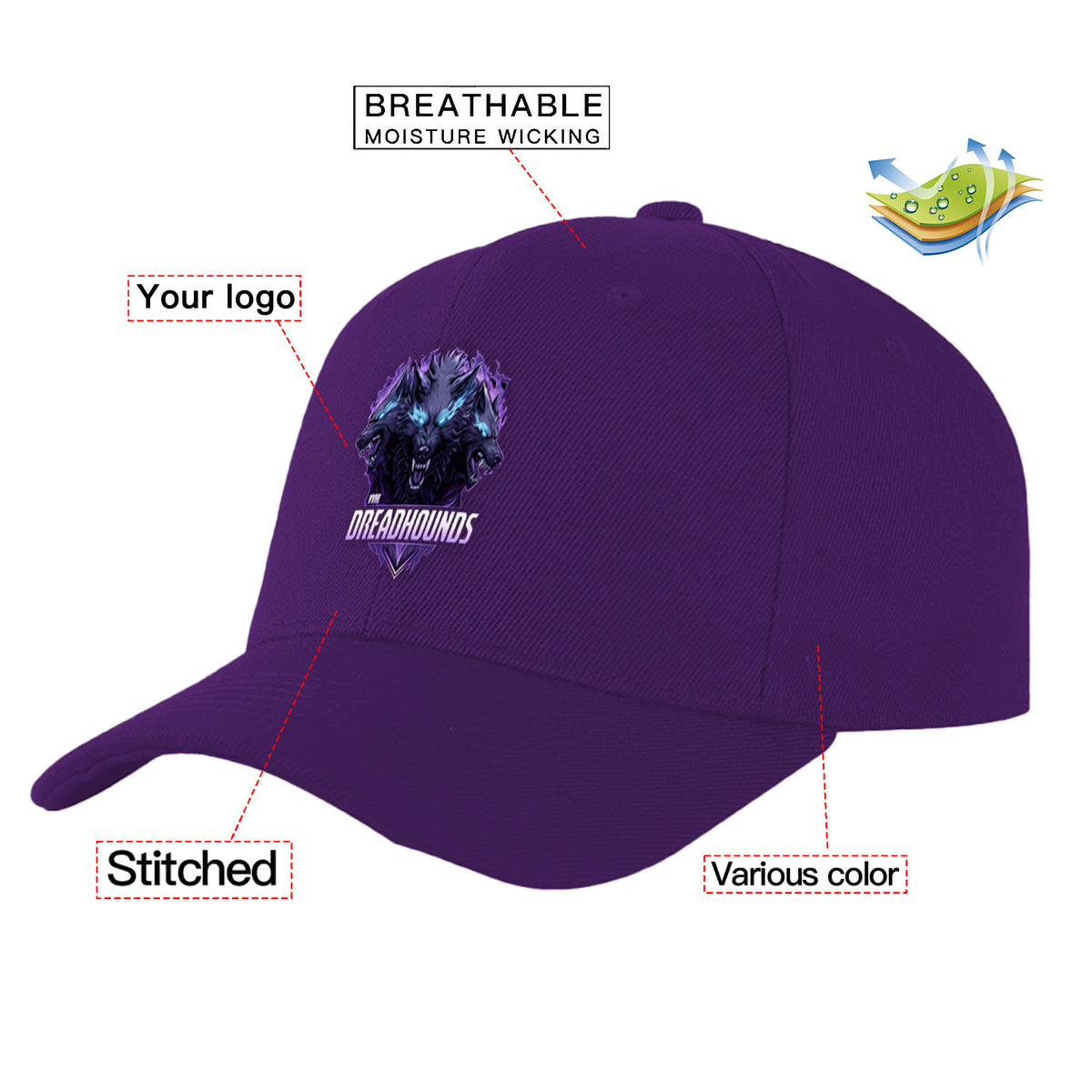 VVHL Purple S9-Dreadhounds 3D Puff Embroidery Flat Embroidery Baseball Cap