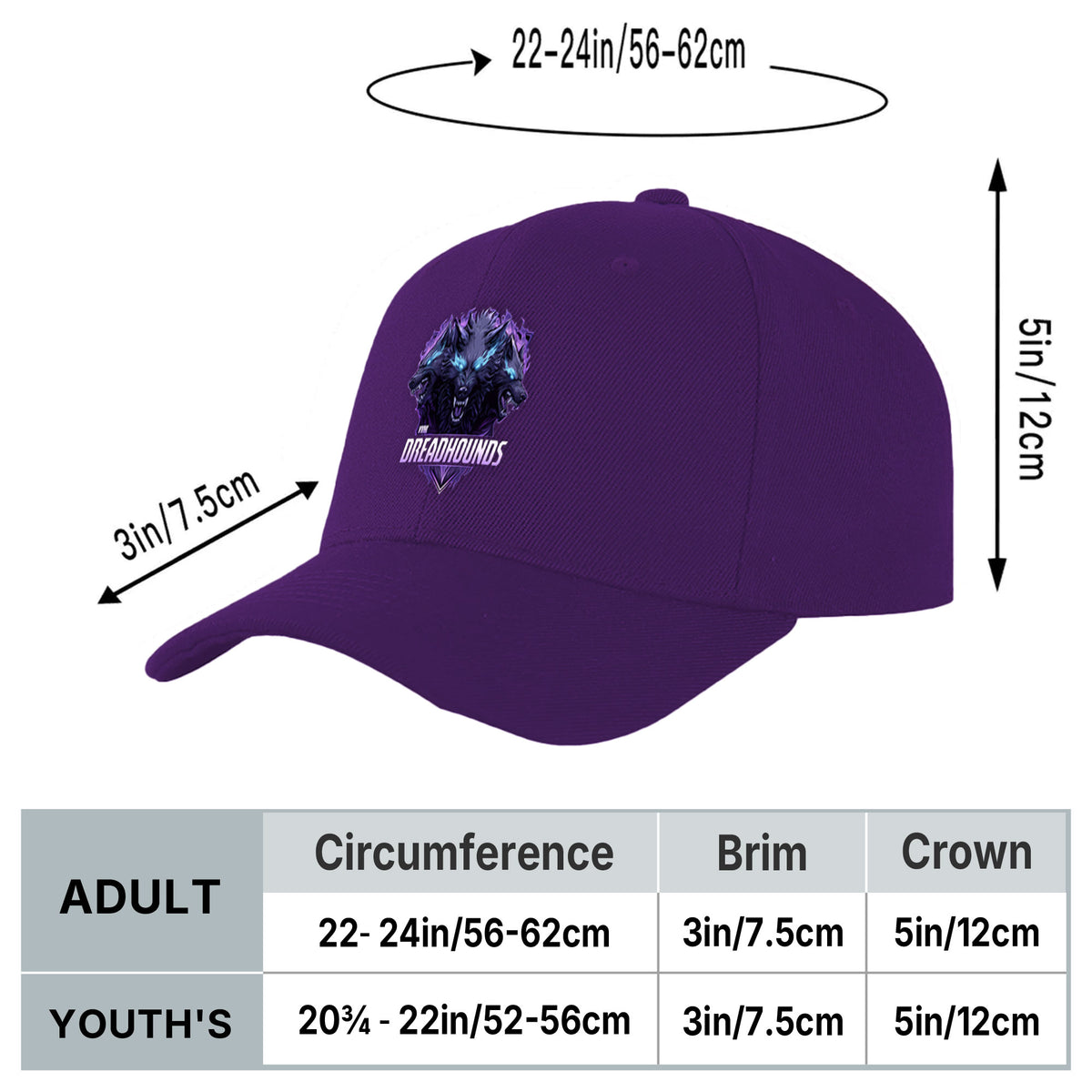 VVHL Purple S9-Dreadhounds 3D Puff Embroidery Flat Embroidery Baseball Cap