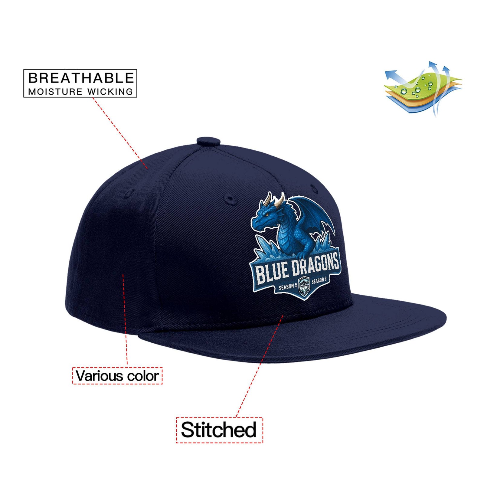 VVHL Navy S7-blue-dragons 3D Puff Embroidery Flat Embroidery Baseball Cap