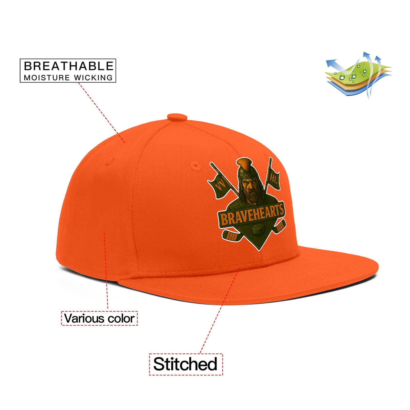 VVHL Orange S7-Bravehearts 3D Puff Embroidery Flat Embroidery Baseball Cap