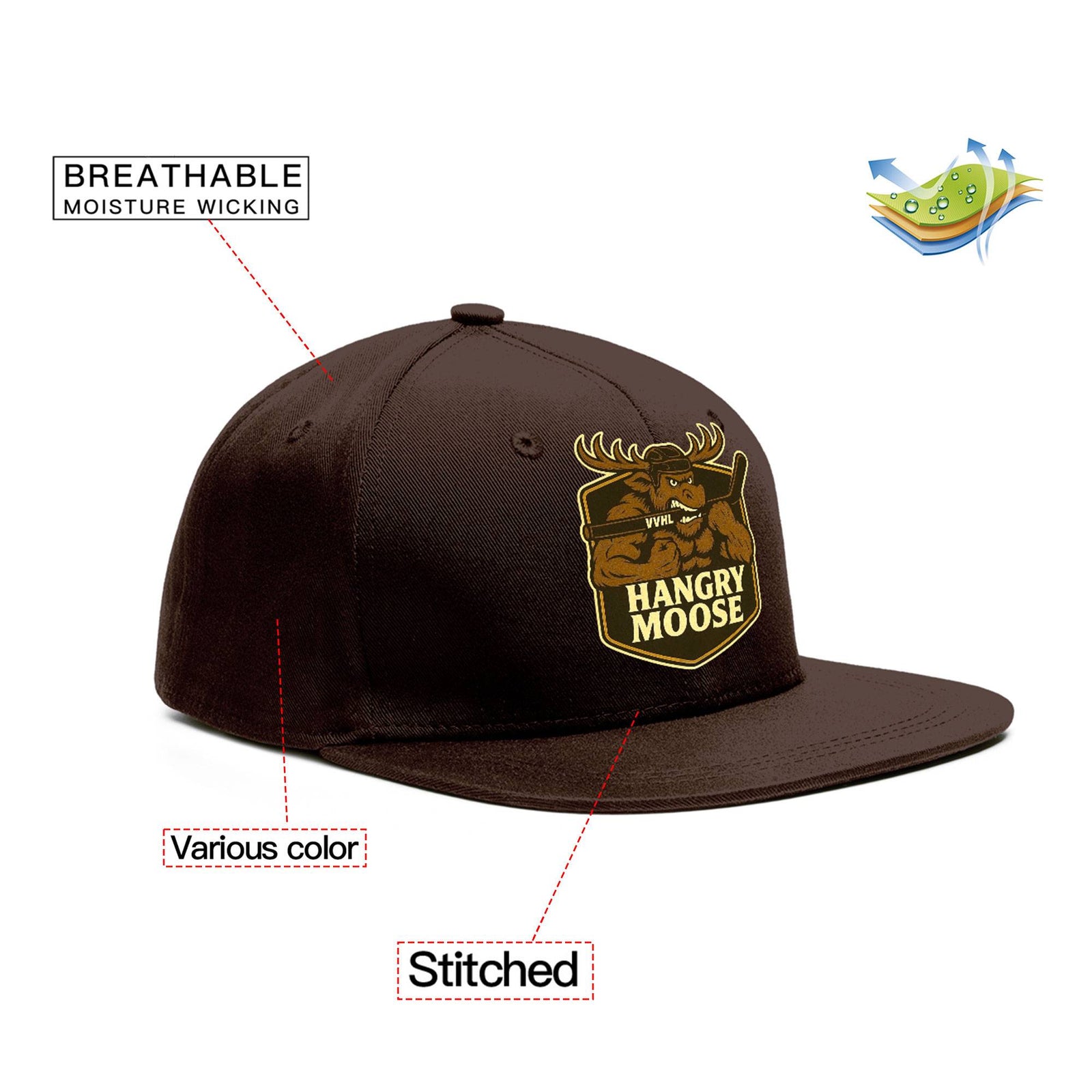 VVHL Brown S7-HANGRY-MOOSE 3D Puff Embroidery Flat Embroidery Baseball Cap