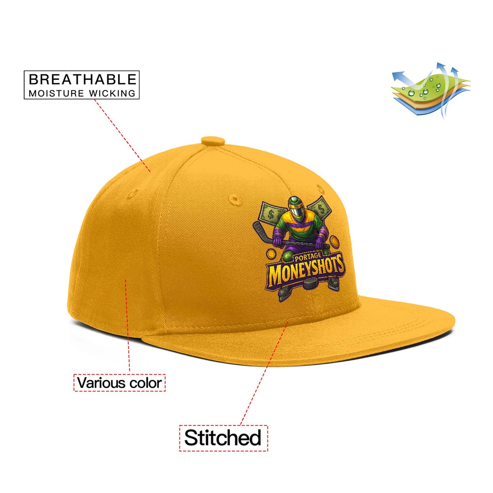 VVHL Old Gold S7-Portage-Moneyshots 3D Puff Embroidery Flat Embroidery Baseball Cap