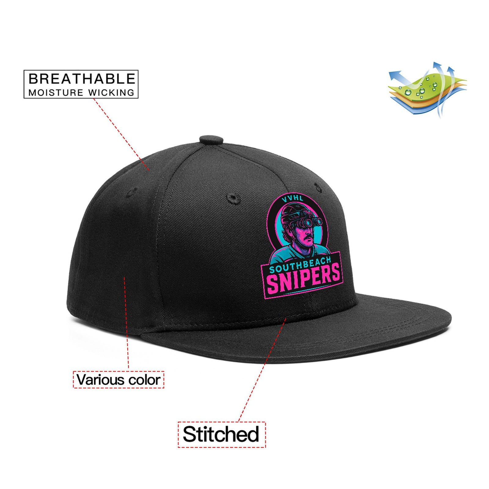 VVHL Black S7-Southbeach-snipers 3D Puff Embroidery Flat Embroidery Baseball Cap