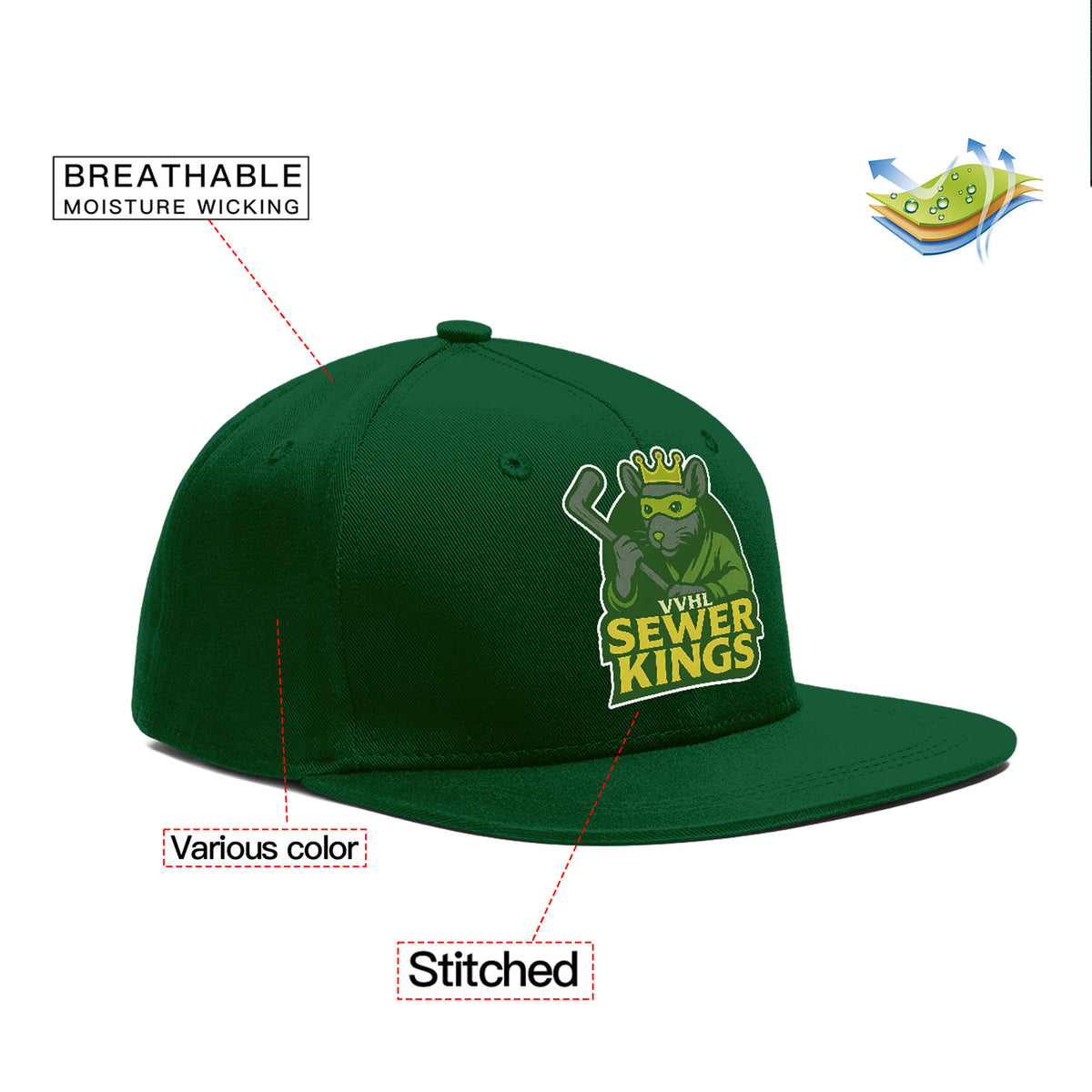 VVHL Green S7-Sewer-Kings 3D Puff Embroidery Flat Embroidery Baseball Cap