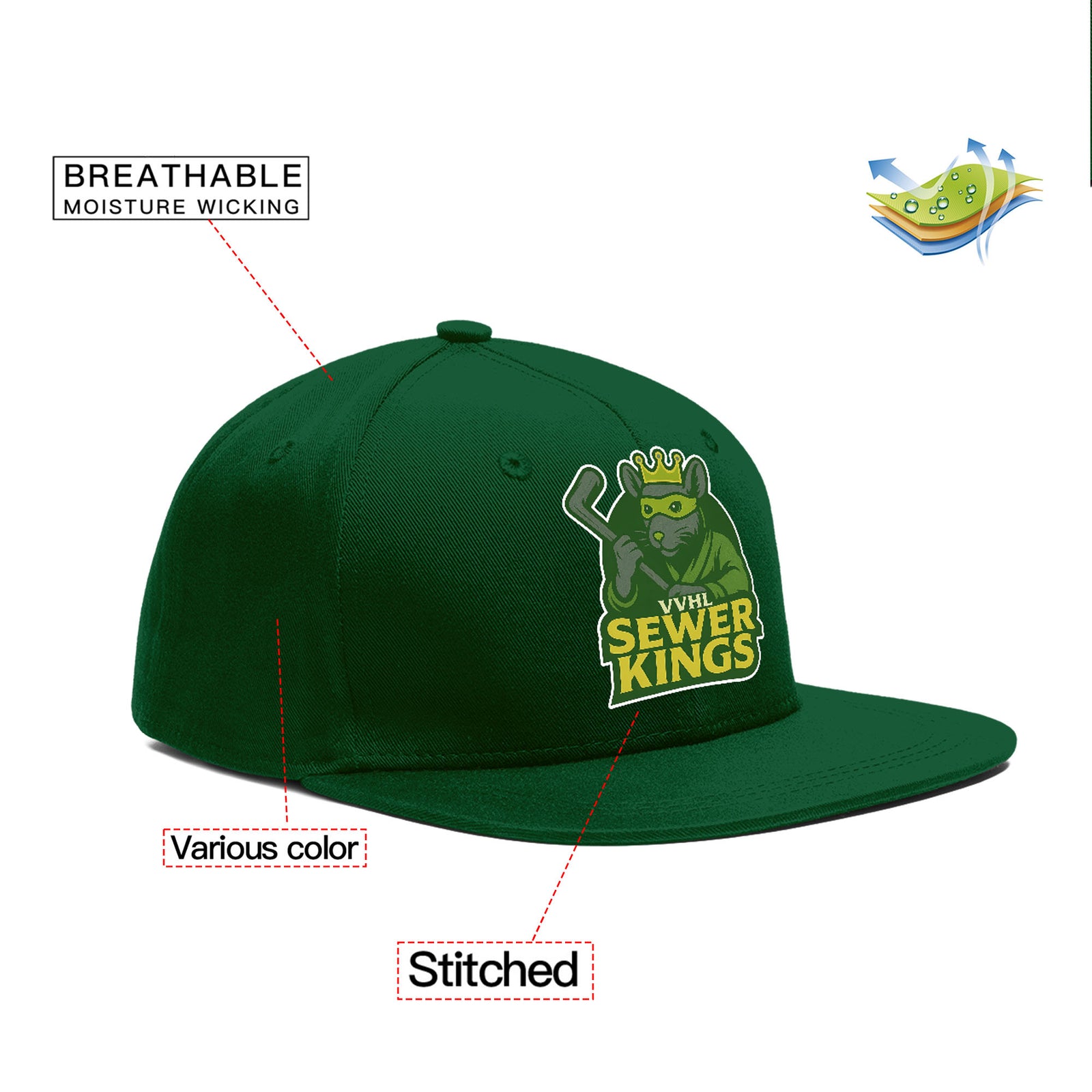 VVHL Green S7-Sewer-Kings 3D Puff Embroidery Flat Embroidery Baseball Cap