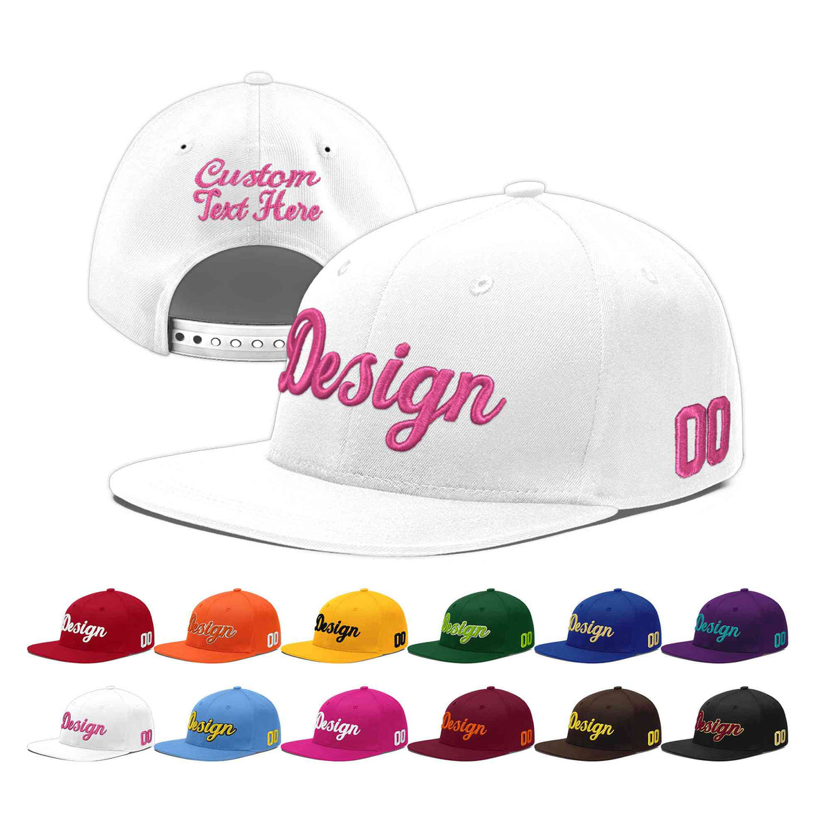 Custom White 3D Puff Embroidery Flat Embroidery Casual Sport Baseball Cap