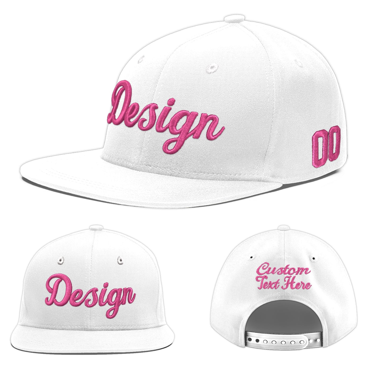 Custom White 3D Puff Embroidery Flat Embroidery Casual Sport Baseball Cap