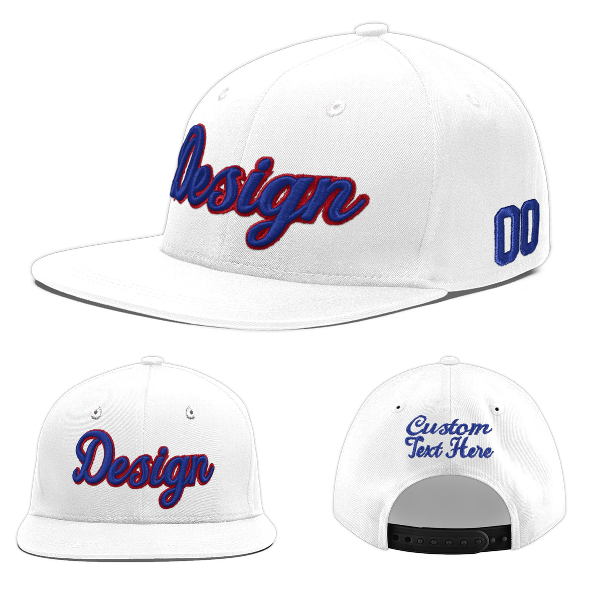 Custom White 3D Puff Embroidery Flat Embroidery Casual Sport Baseball Cap