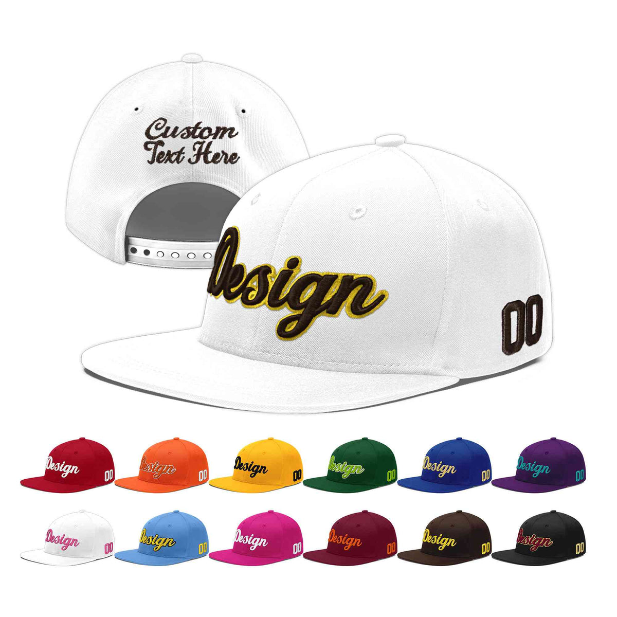 Custom White 3D Puff Embroidery Flat Embroidery Casual Sport Baseball Cap