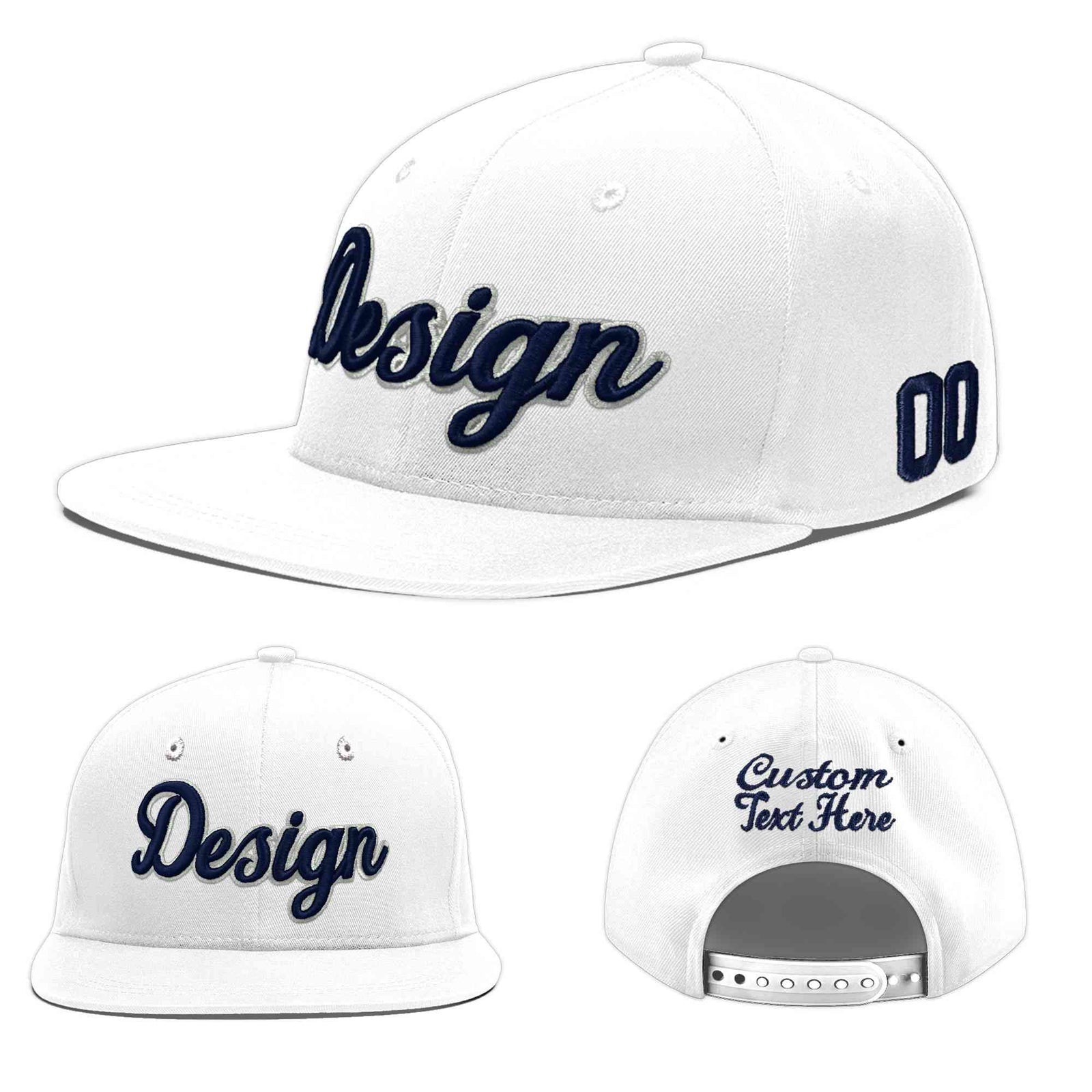 Custom White 3D Puff Embroidery Flat Embroidery Casual Sport Baseball Cap