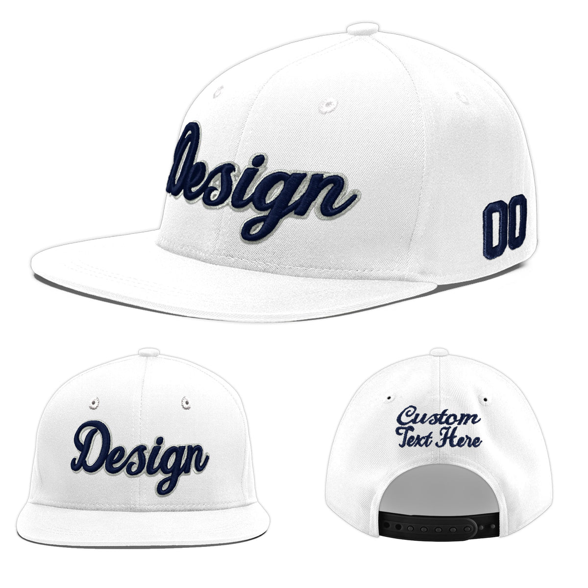 Custom White 3D Puff Embroidery Flat Embroidery Casual Sport Baseball Cap