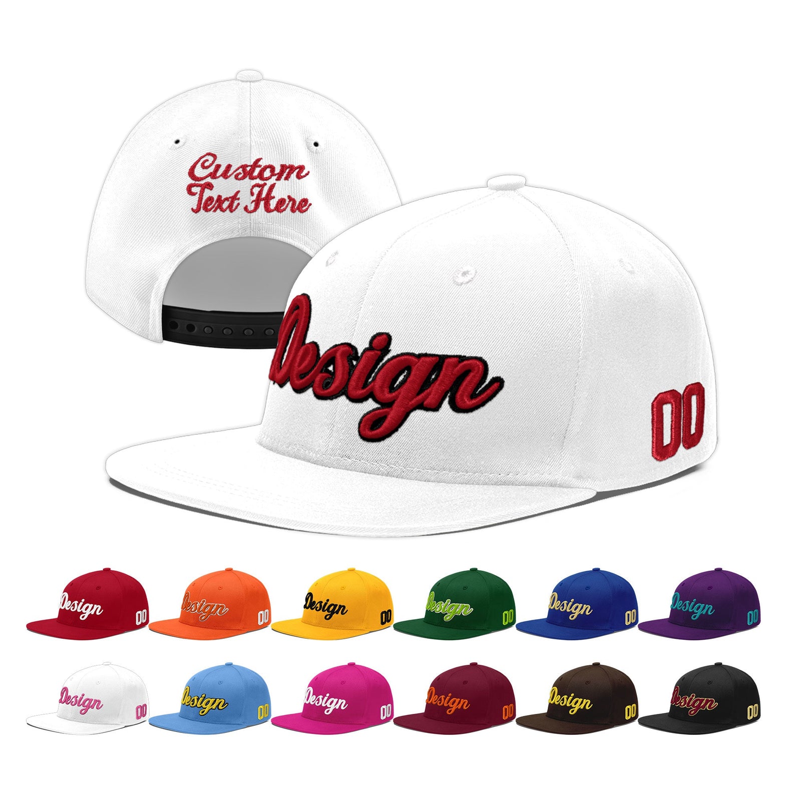 Custom White 3D Puff Embroidery Flat Embroidery Casual Sport Baseball Cap